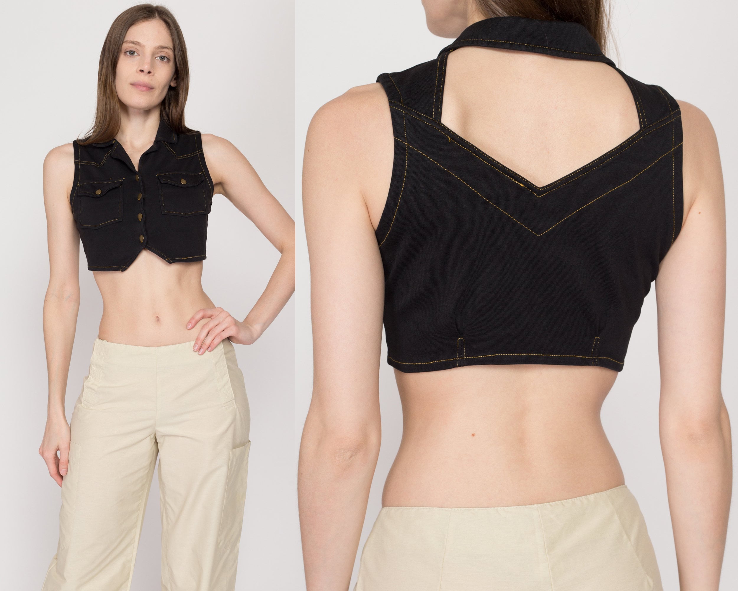 XS-Sm 90s Black Keyhole Back Mini Crop Top