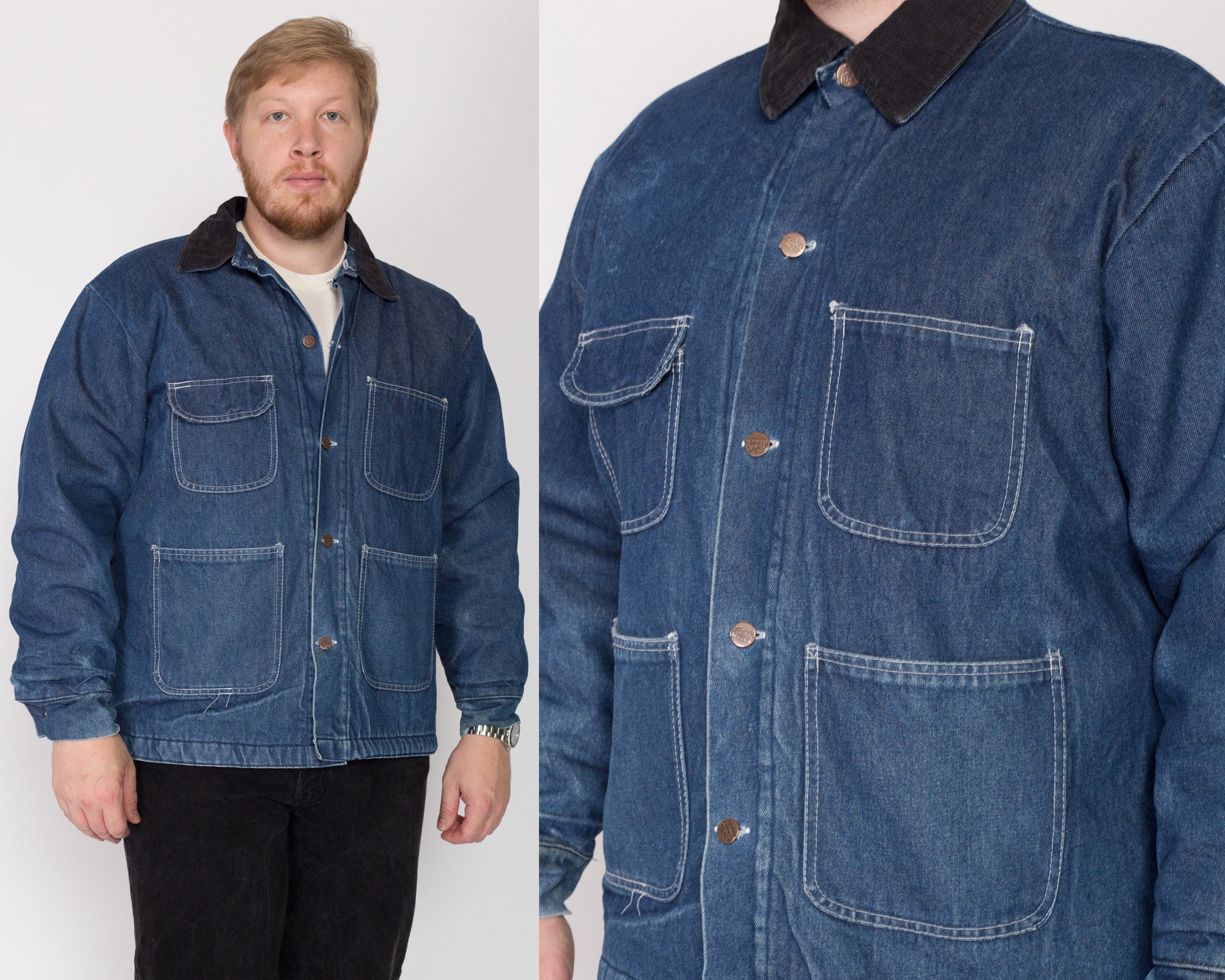 XL 90s Denim Blanket Lined Chore Coat Flying Apple Vintage