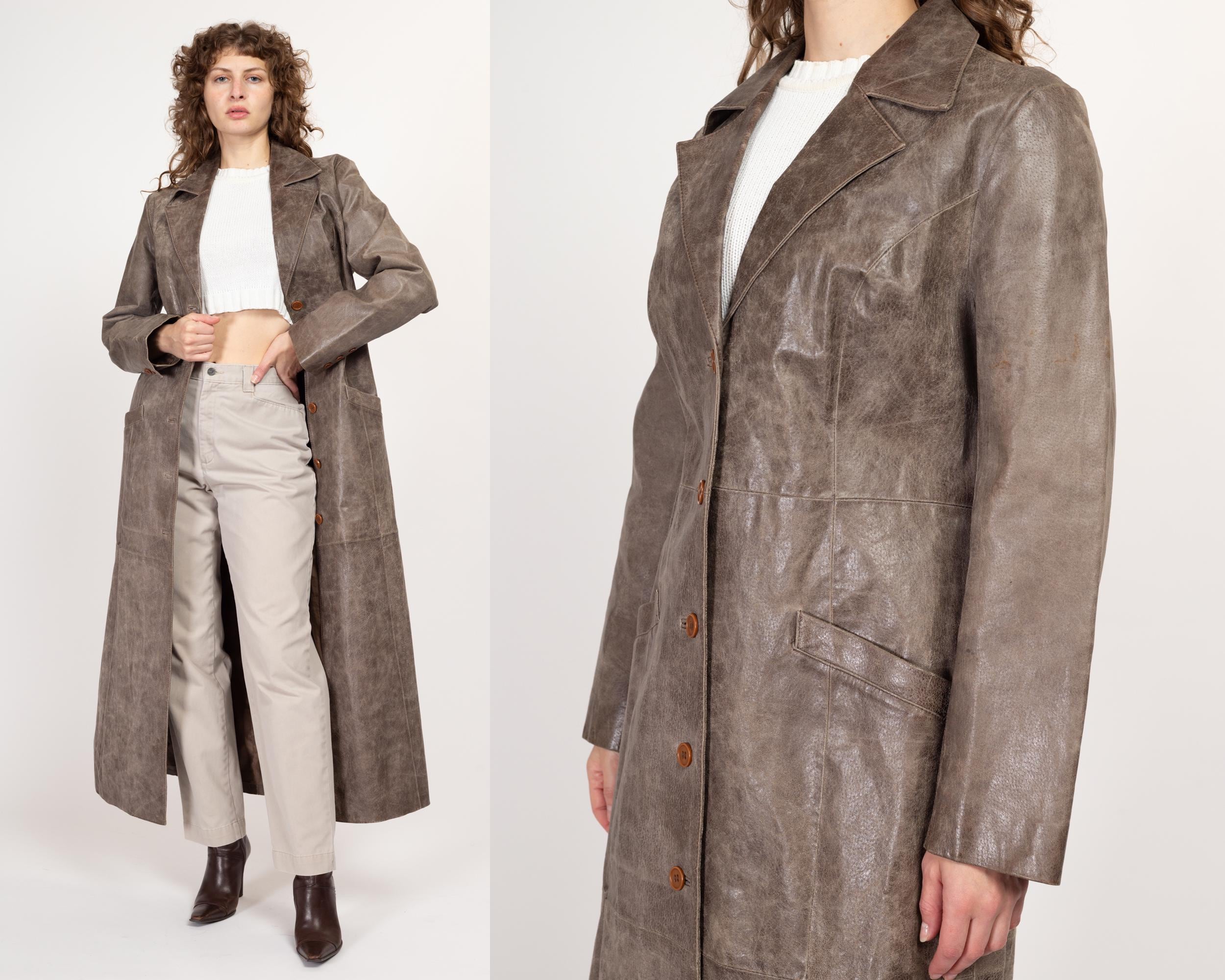 Vintage outlet 90s Taupe Belted Lined Trench Coat Small