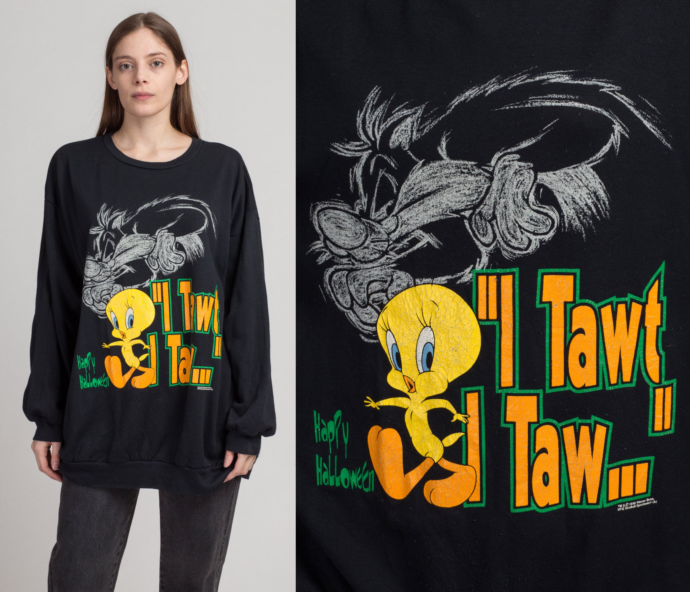 Vintage hotsell looney tunes tweety bird peek a boo t-shirt black Halloween webs candle