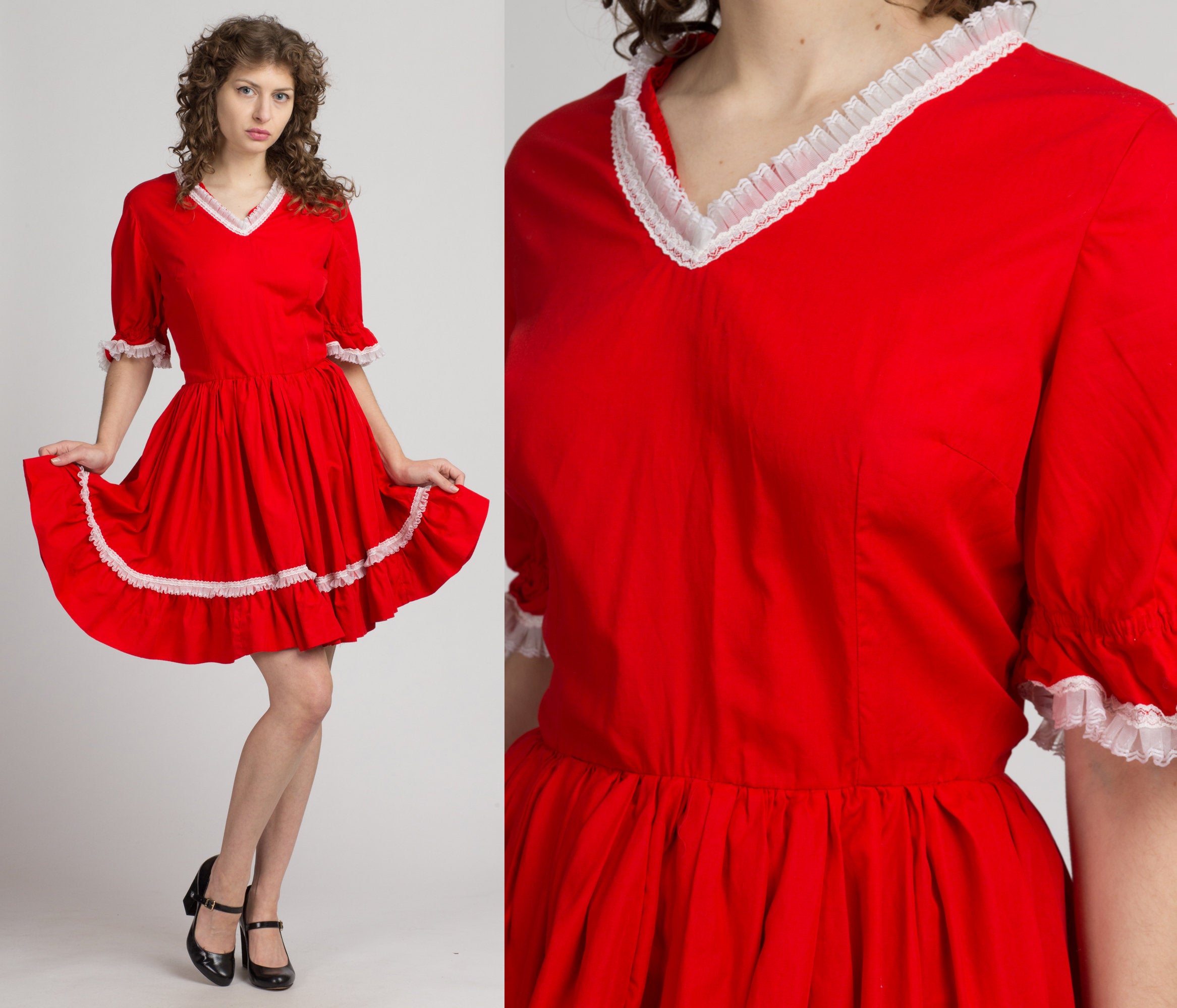 Red Bandana and Cow Print Twirly Halter Dress Square Dance Dress 