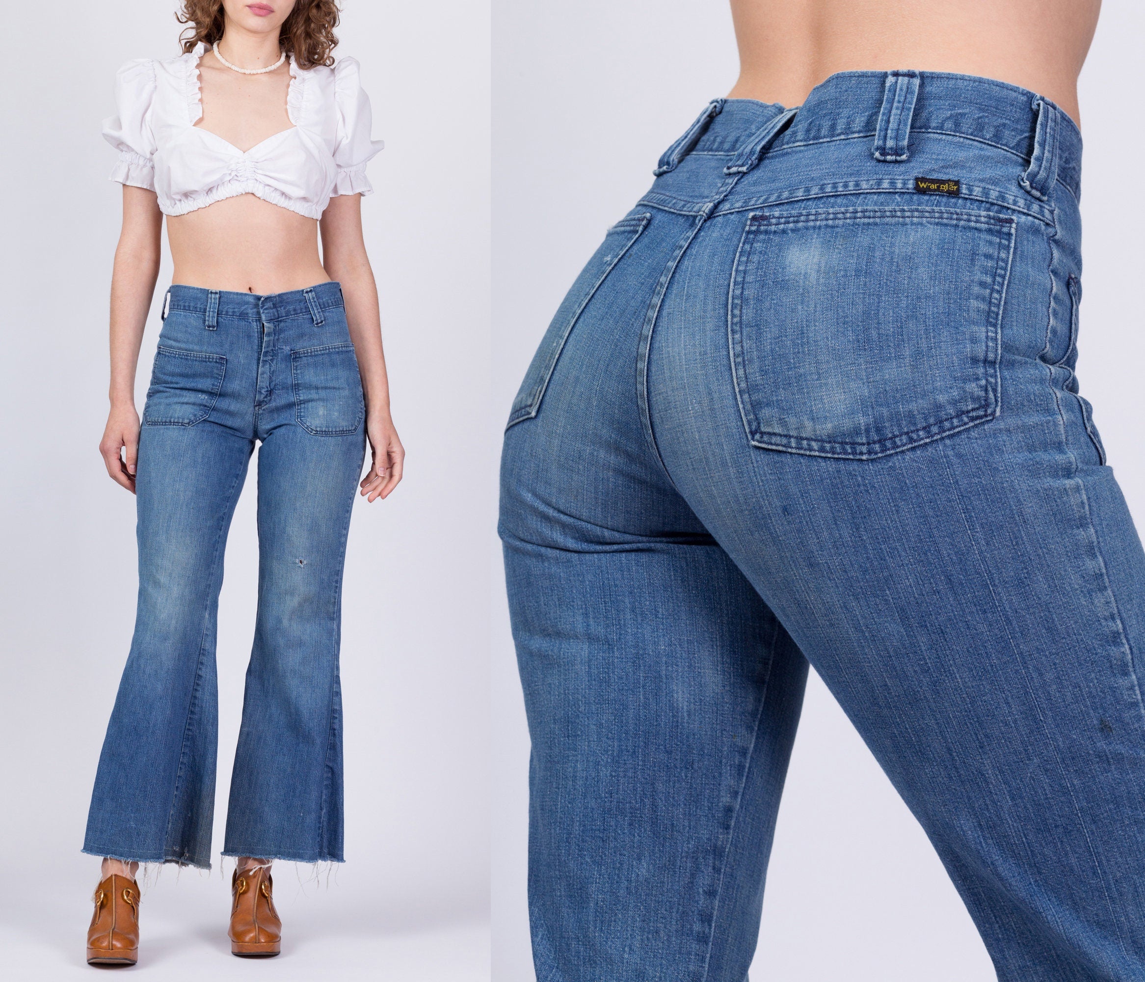 👖🪐👖🪐Vintage 1970's Wrangler Bell Bottom Jeans with Double Zip Waist  Detail + The Perfect Vintage Faded Patina👖🪐👖�