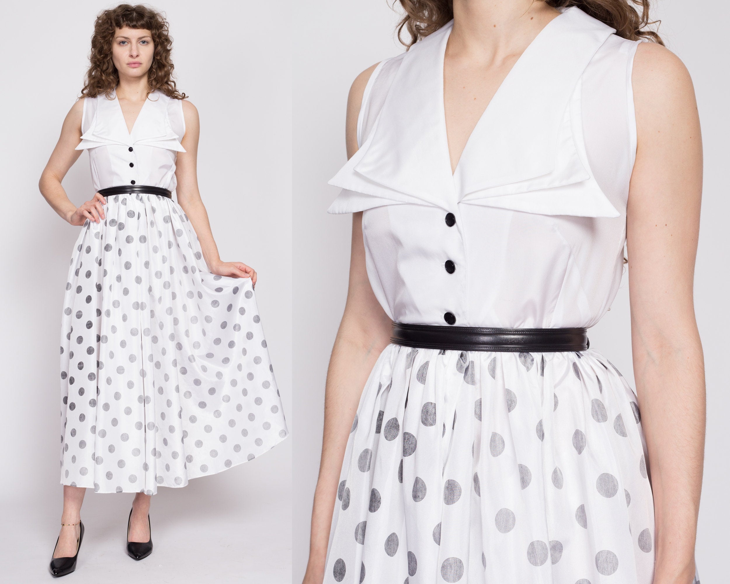 Vintage Black and White Polka Dot Dress