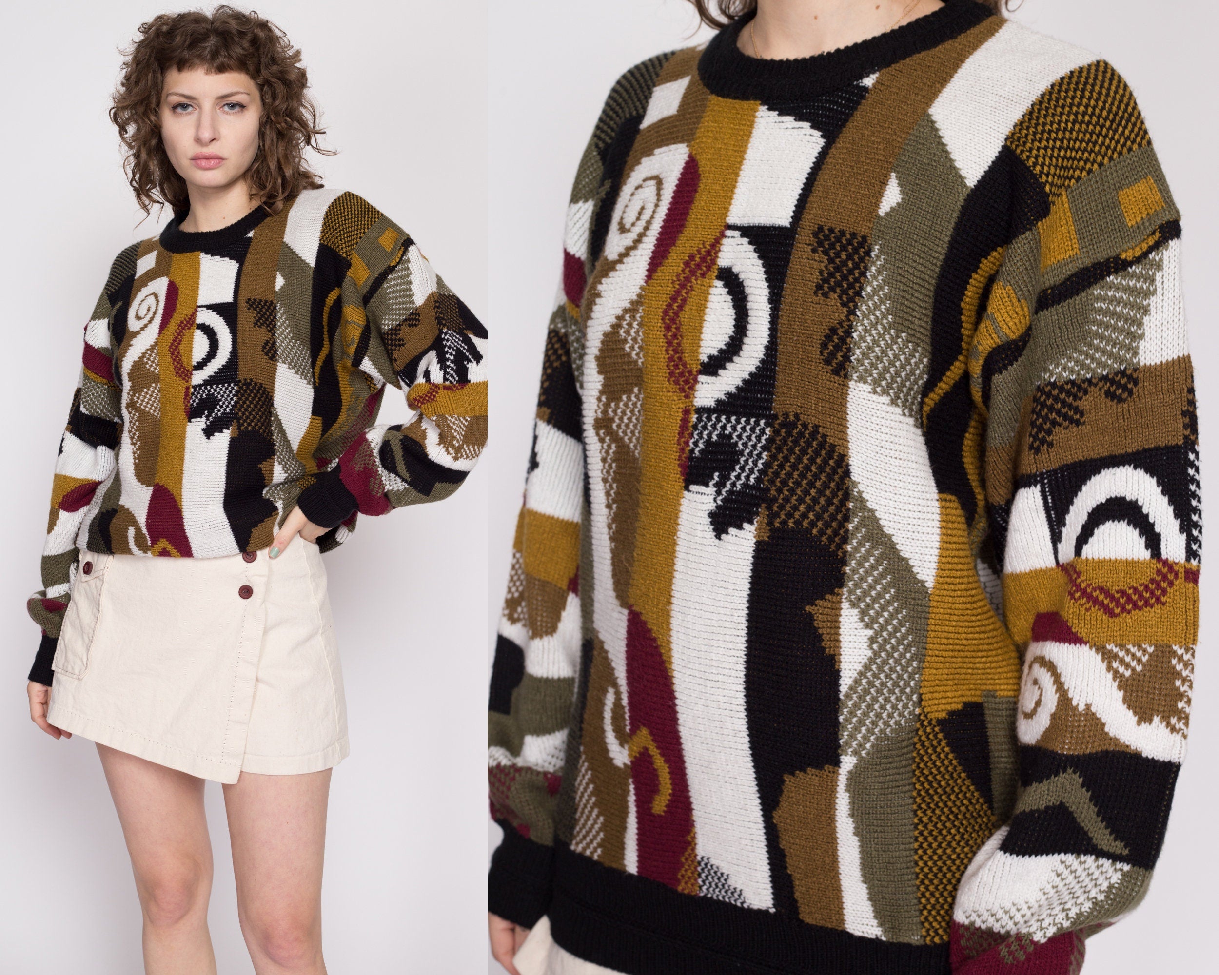 Lrg-XL 90s Abstract Slouchy Knit Sweater Unisex