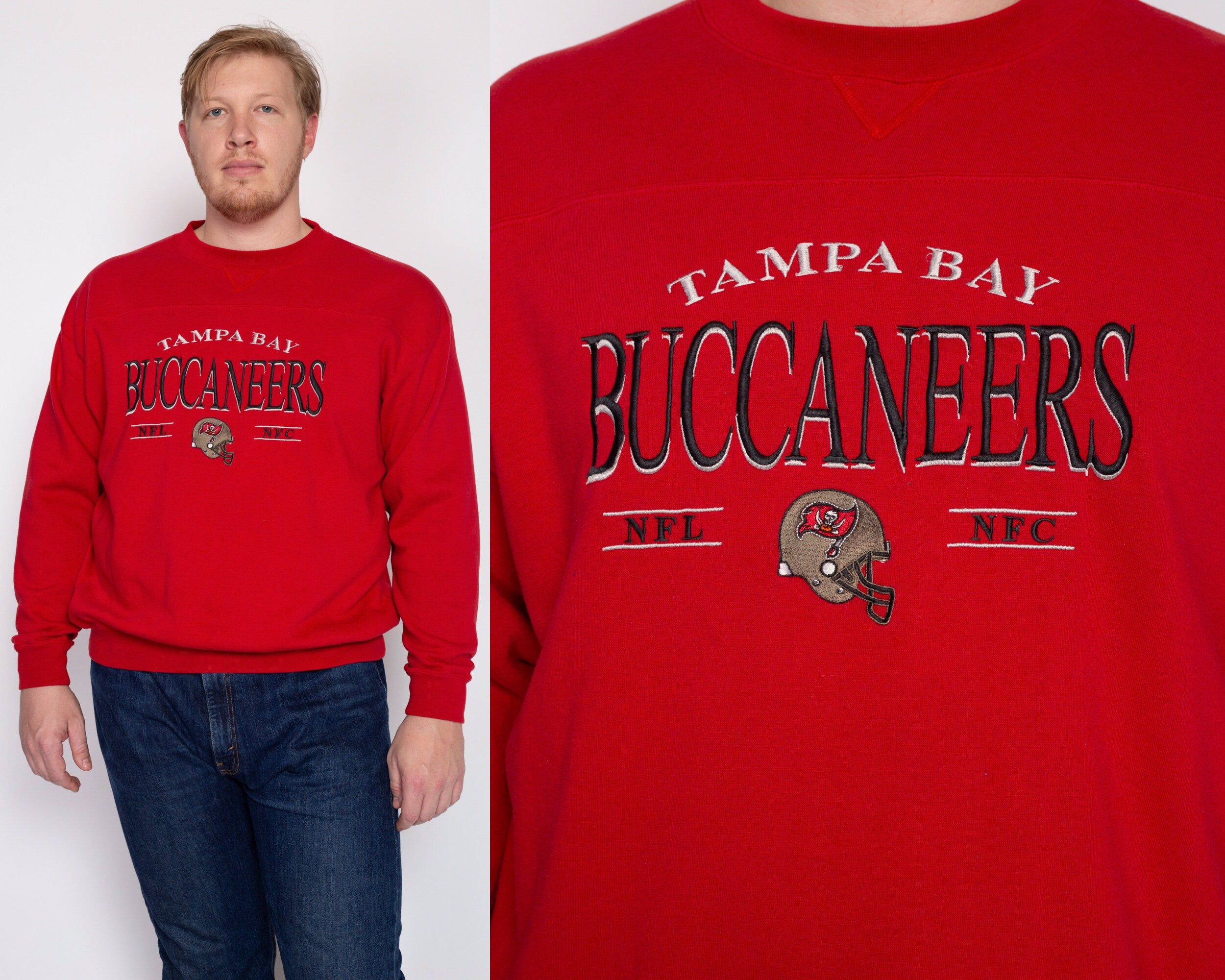 CustomCat Tampa Bay Buccaneers Blackout Retro NFL Crewneck Sweatshirt Dark Heather / XL