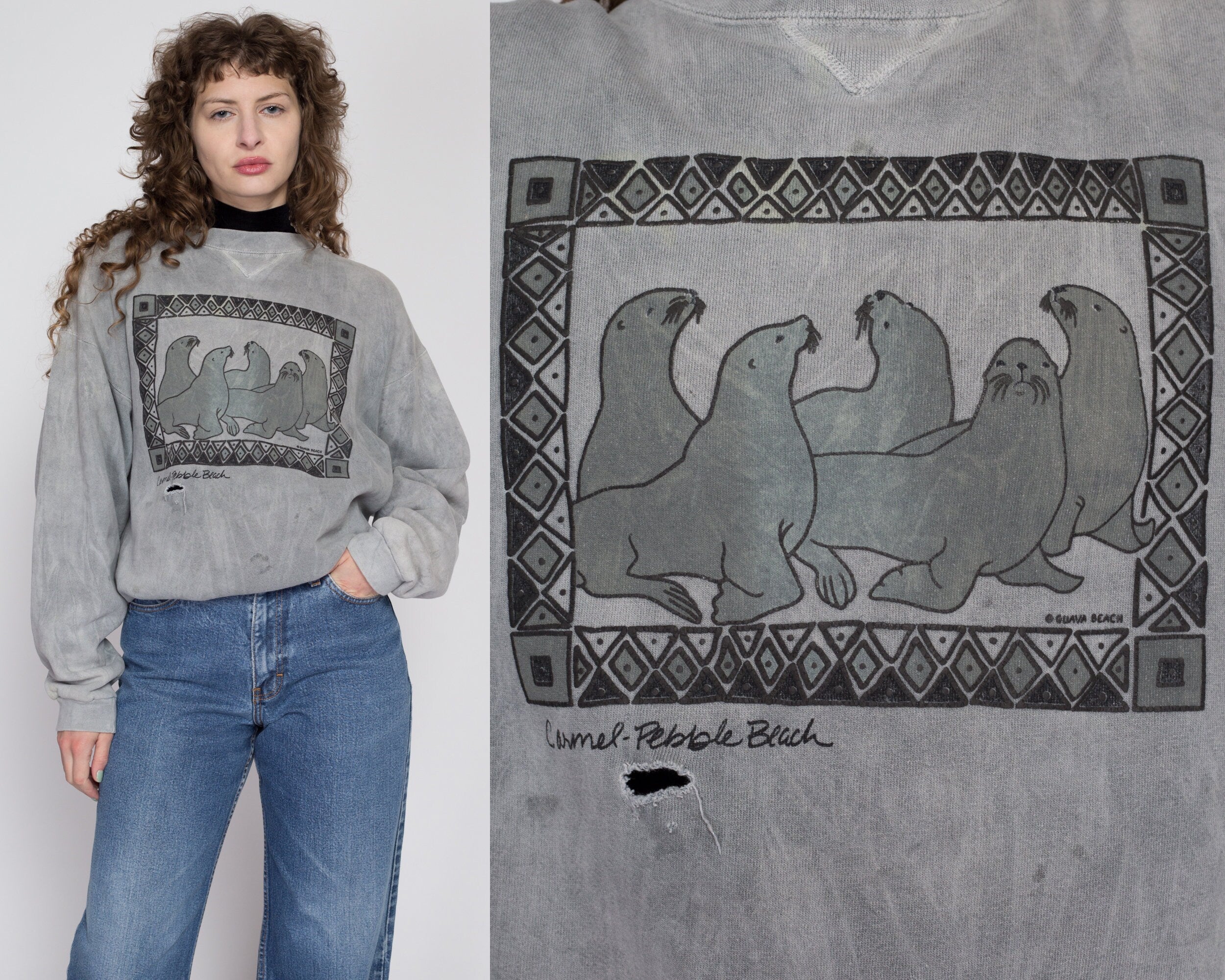 Med-Lrg 90s Sea Lion Grey Dyed Sweatshirt Unisex – Flying Apple