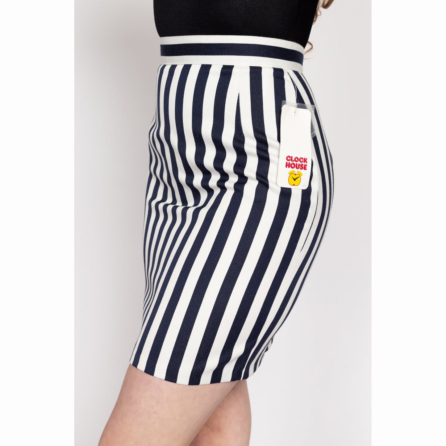 XS-Sm 90s Navy & White Striped Mini Skirt NWT 25.5" | Vintage High Waisted Fitted Pencil Miniskirt