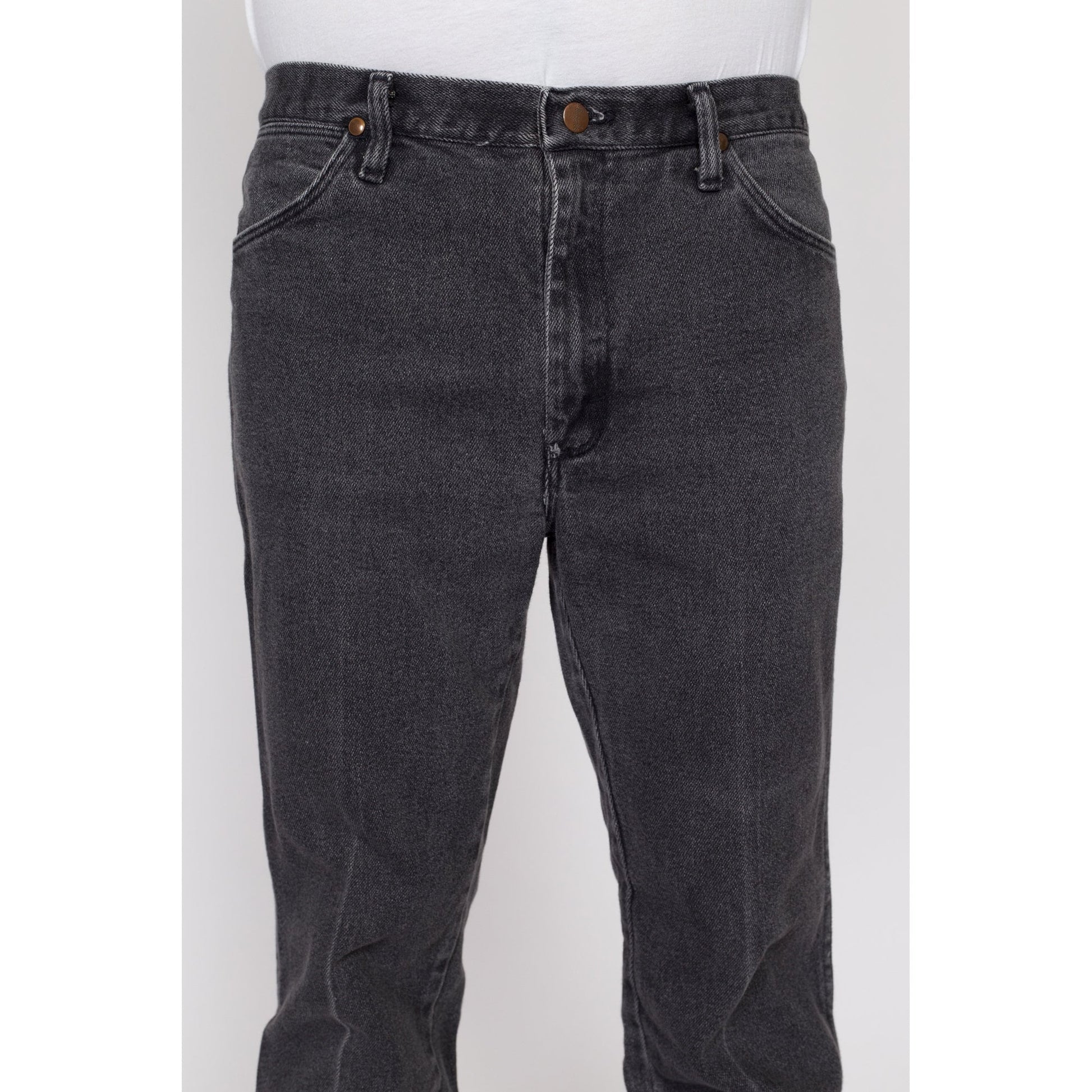 34x32 90s Wrangler Faded Black Jeans | Vintage Stretchy Denim Straight Leg Jeans