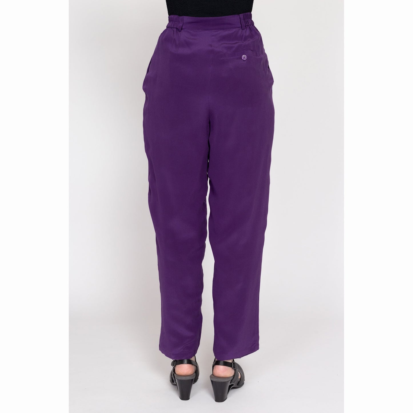 Medium 80s Purple Silk High Waisted Trousers 28 – Flying Apple Vintage