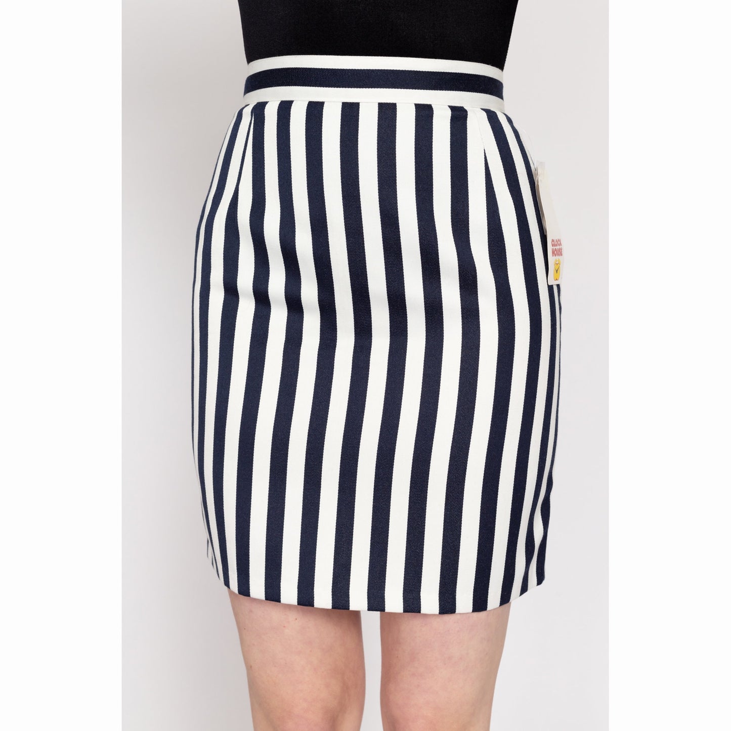 XS-Sm 90s Navy & White Striped Mini Skirt NWT 25.5" | Vintage High Waisted Fitted Pencil Miniskirt