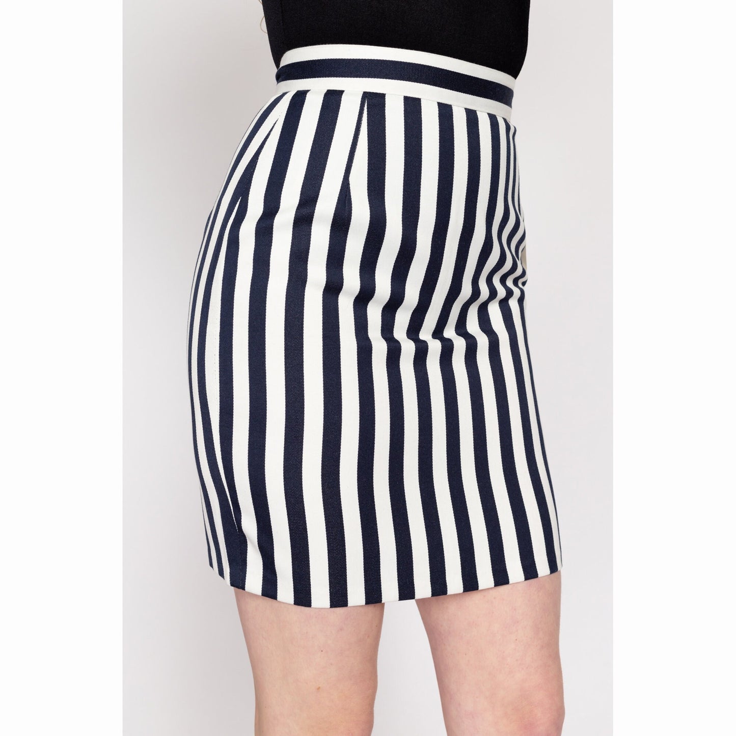 XS-Sm 90s Navy & White Striped Mini Skirt NWT 25.5" | Vintage High Waisted Fitted Pencil Miniskirt