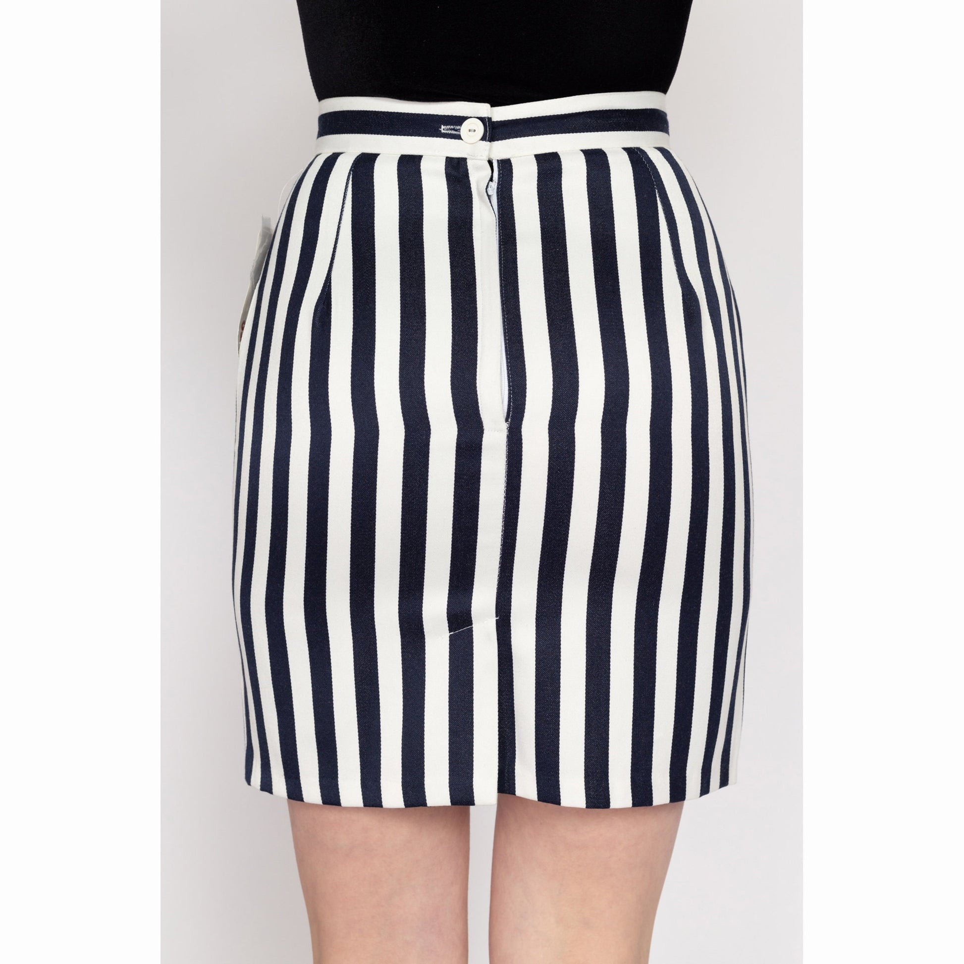 XS-Sm 90s Navy & White Striped Mini Skirt NWT 25.5" | Vintage High Waisted Fitted Pencil Miniskirt