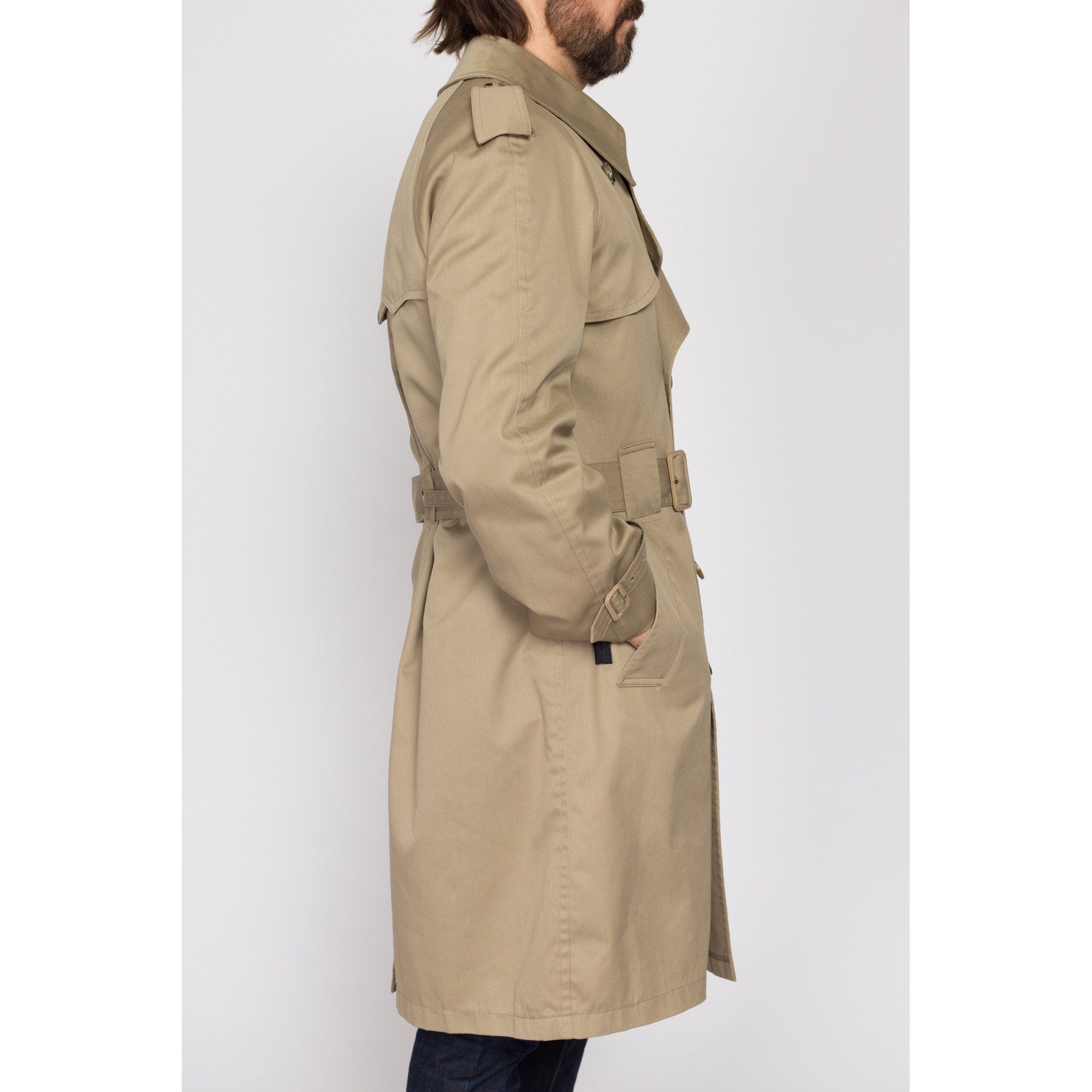 Medium 80s Misty Harbor Khaki Belted Trench Coat 42 Regular Flying Apple Vintage