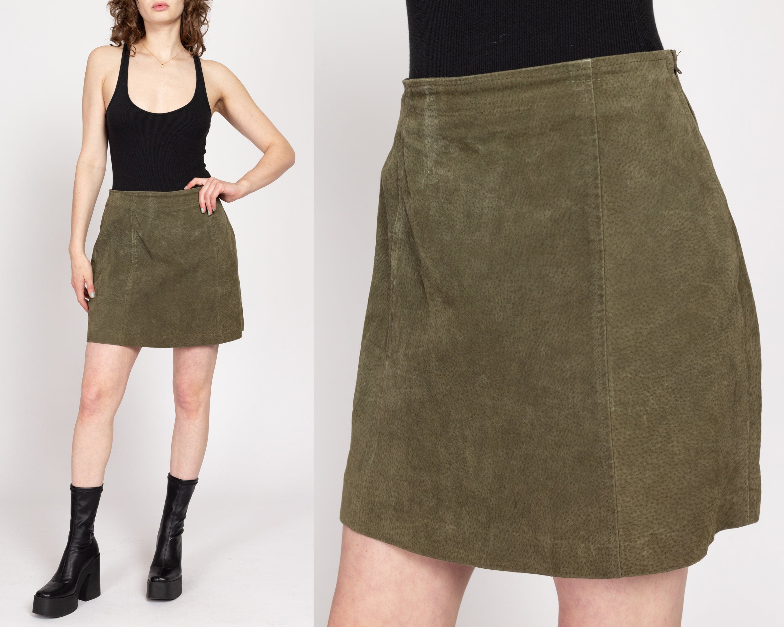 Green suede mini skirt best sale