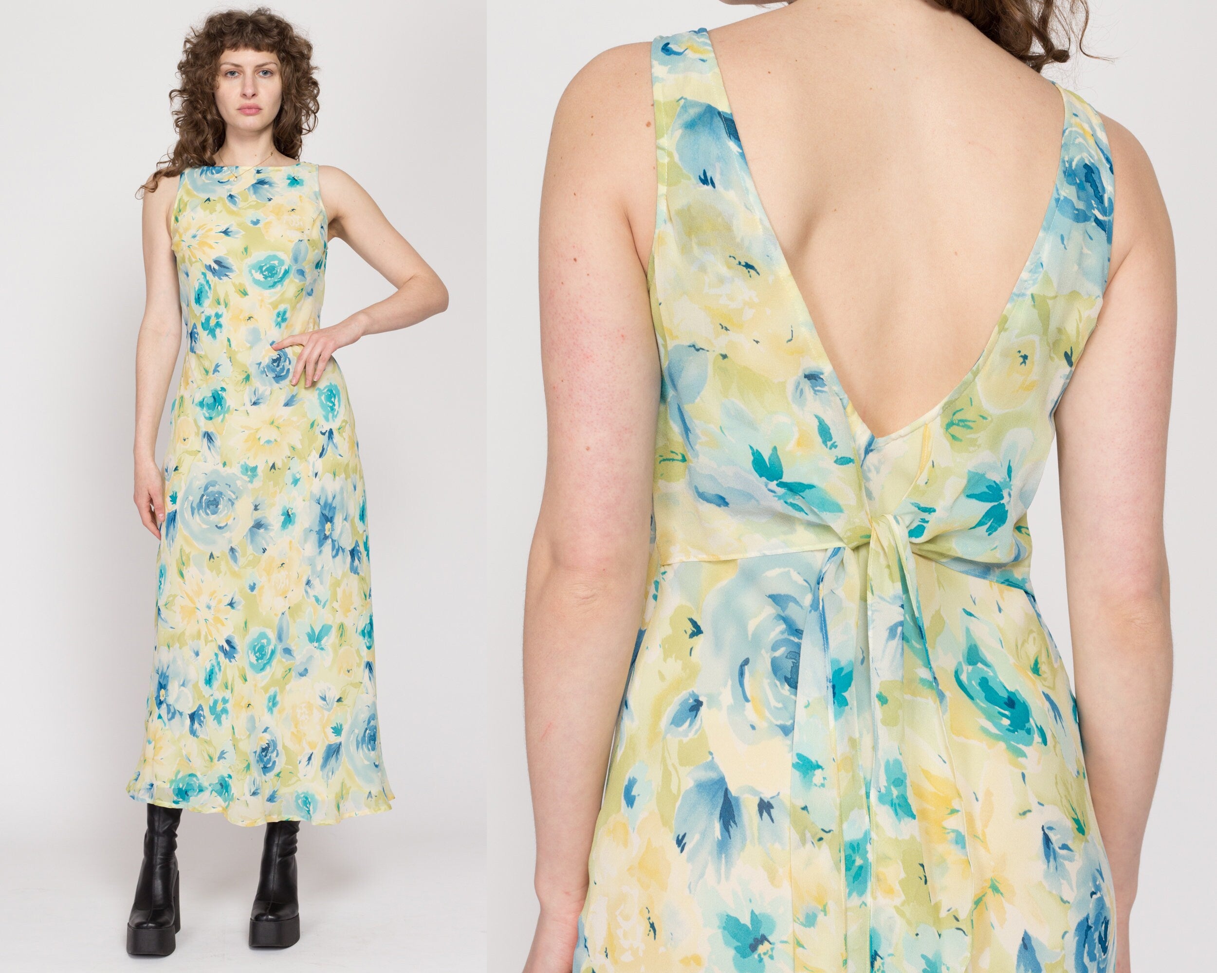 Blue and fashion yellow floral dress