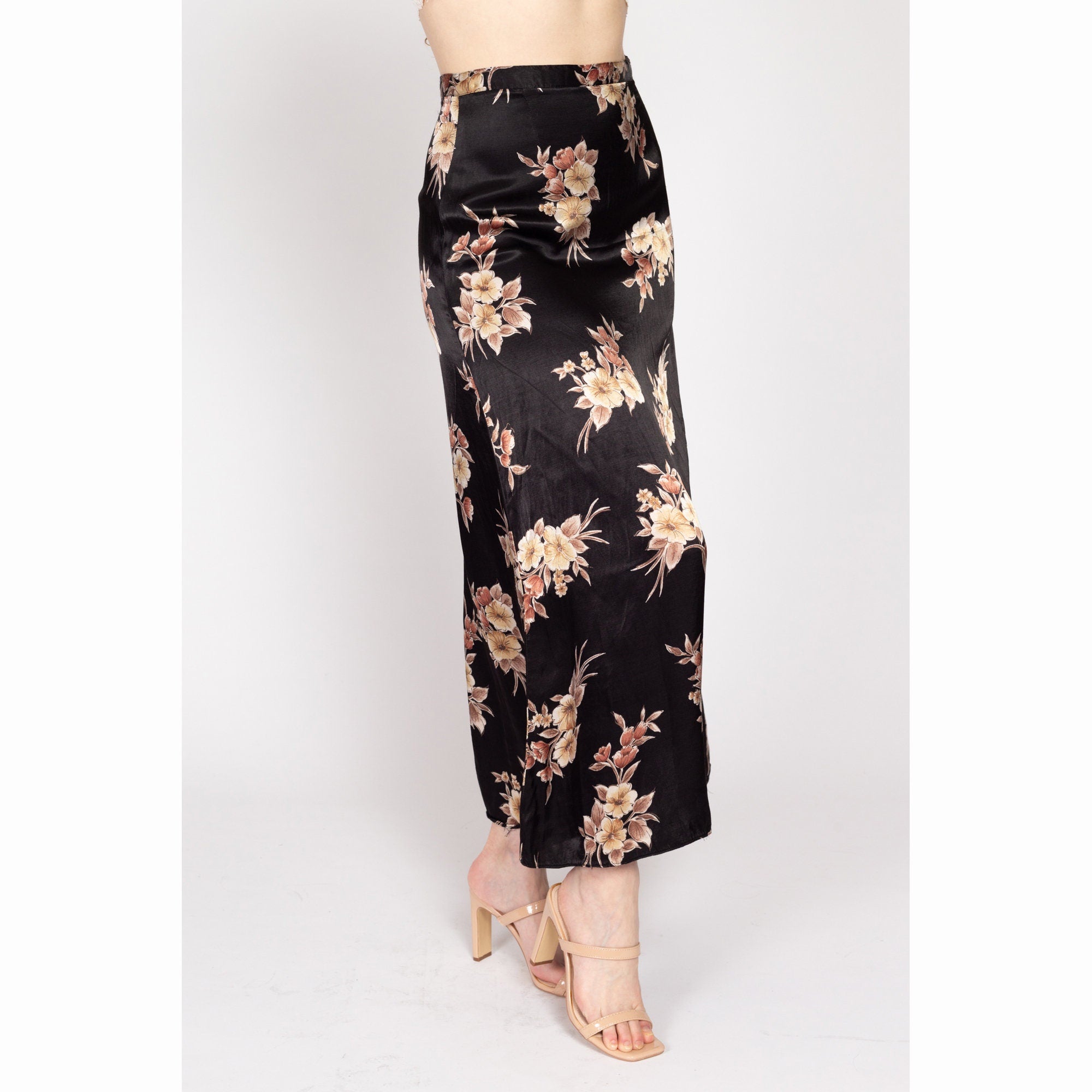 Black vintage floral maxi skirt hotsell