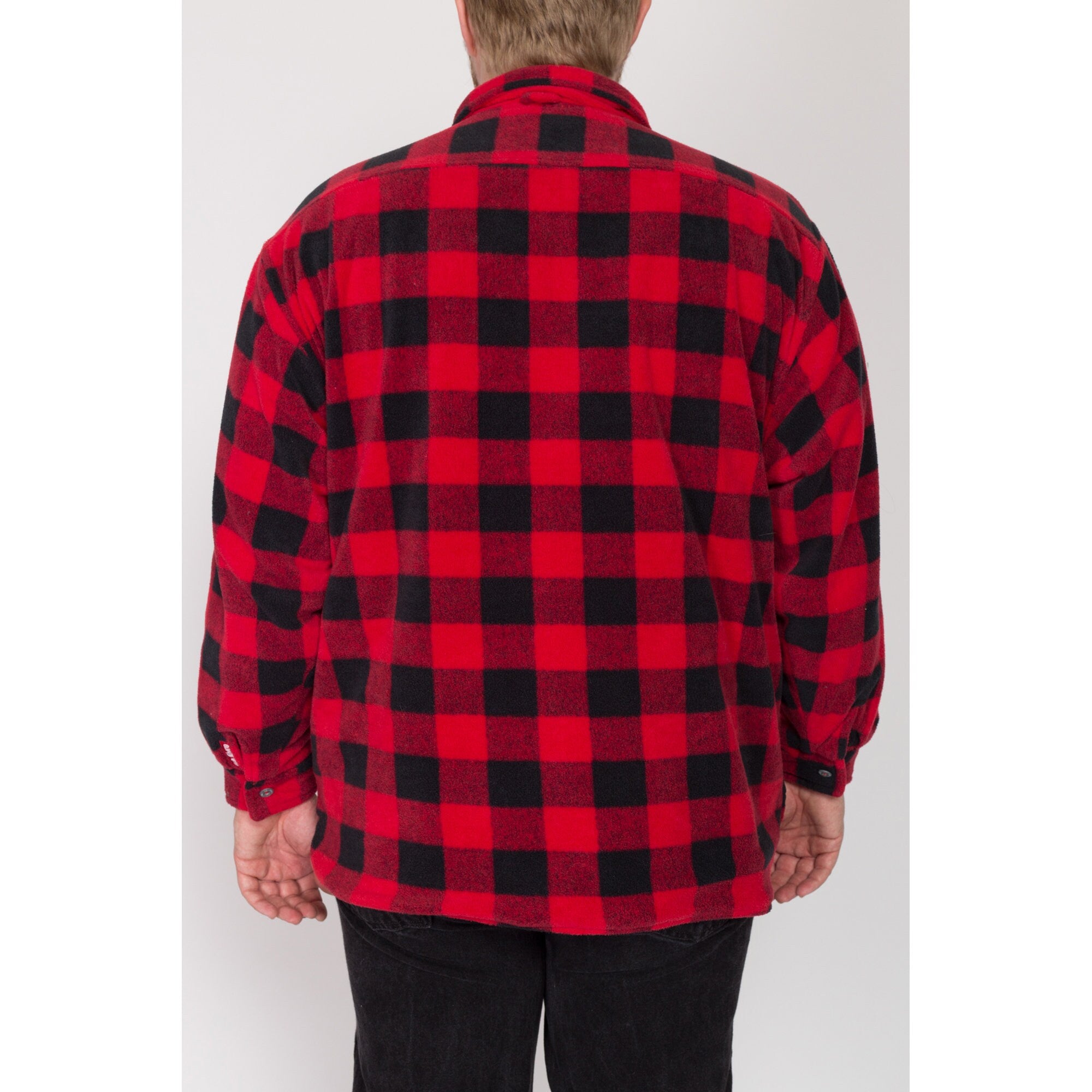 Vintage Marlboro Mens Medium outlets Fleece 1/2 Zip Buffalo Red Plaid Reverse Jacket