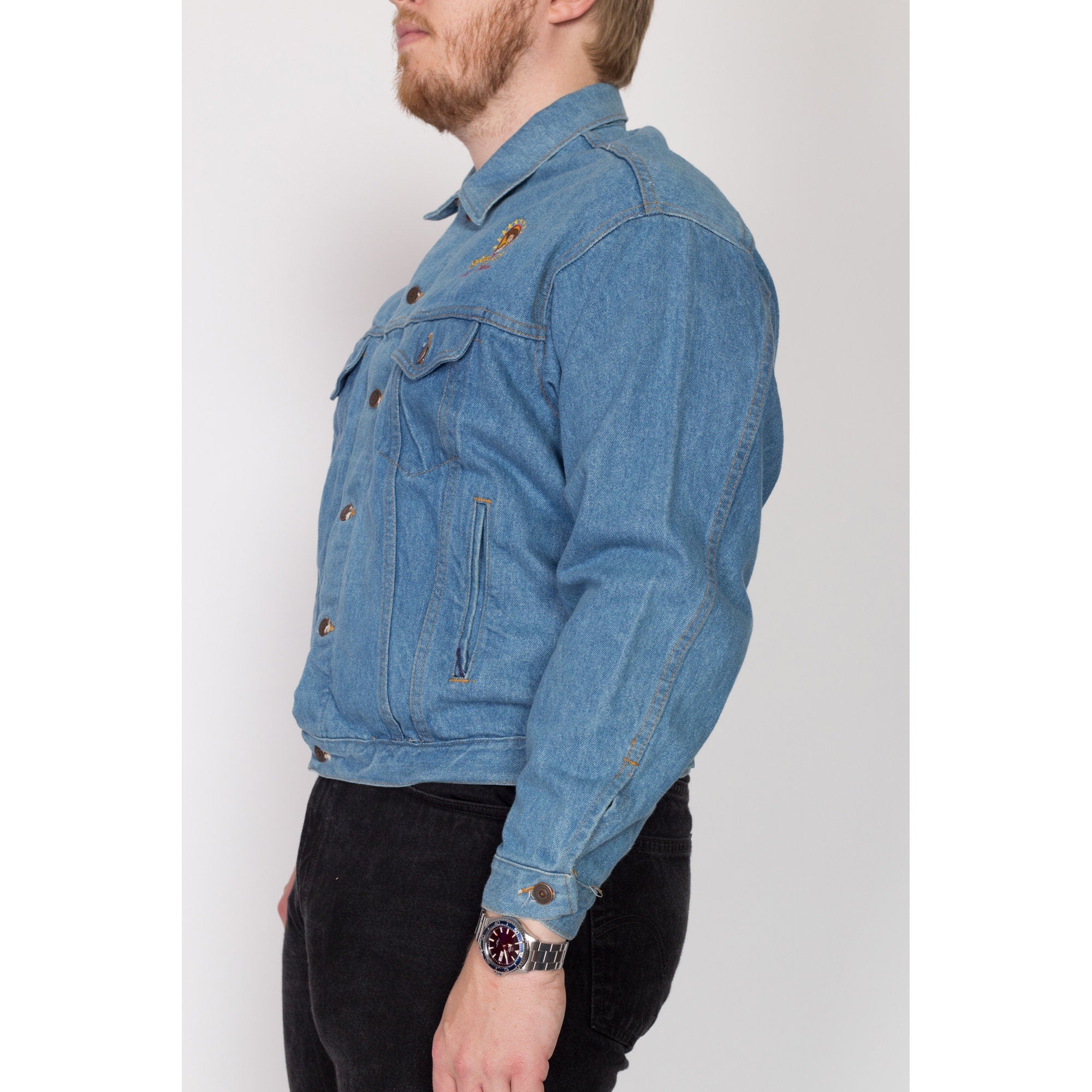 1990s Oversized New York New York Hotel and Casino Denim Jacket with Canvas Collar size 2024 XXL