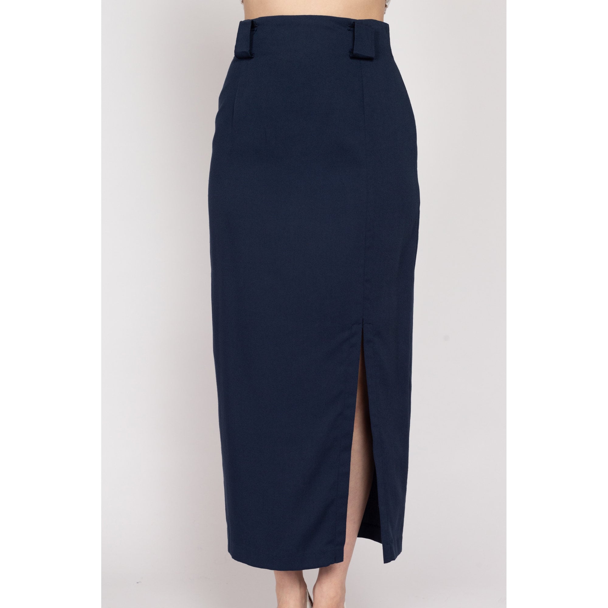 Medium 90s Navy Blue Maxi Pencil Skirt 28