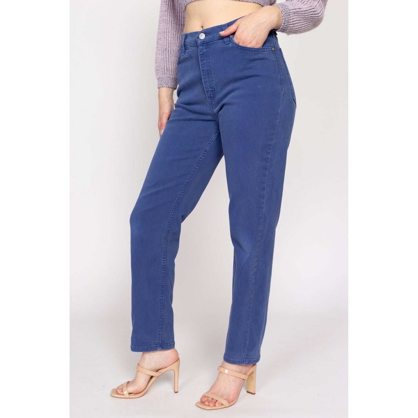 Medium 90s Levis 512 High Waisted Jeans 29" | Vintage Levi's Periwinkle Blue Denim Slim Tapered Leg Stretchy Mom Jeans