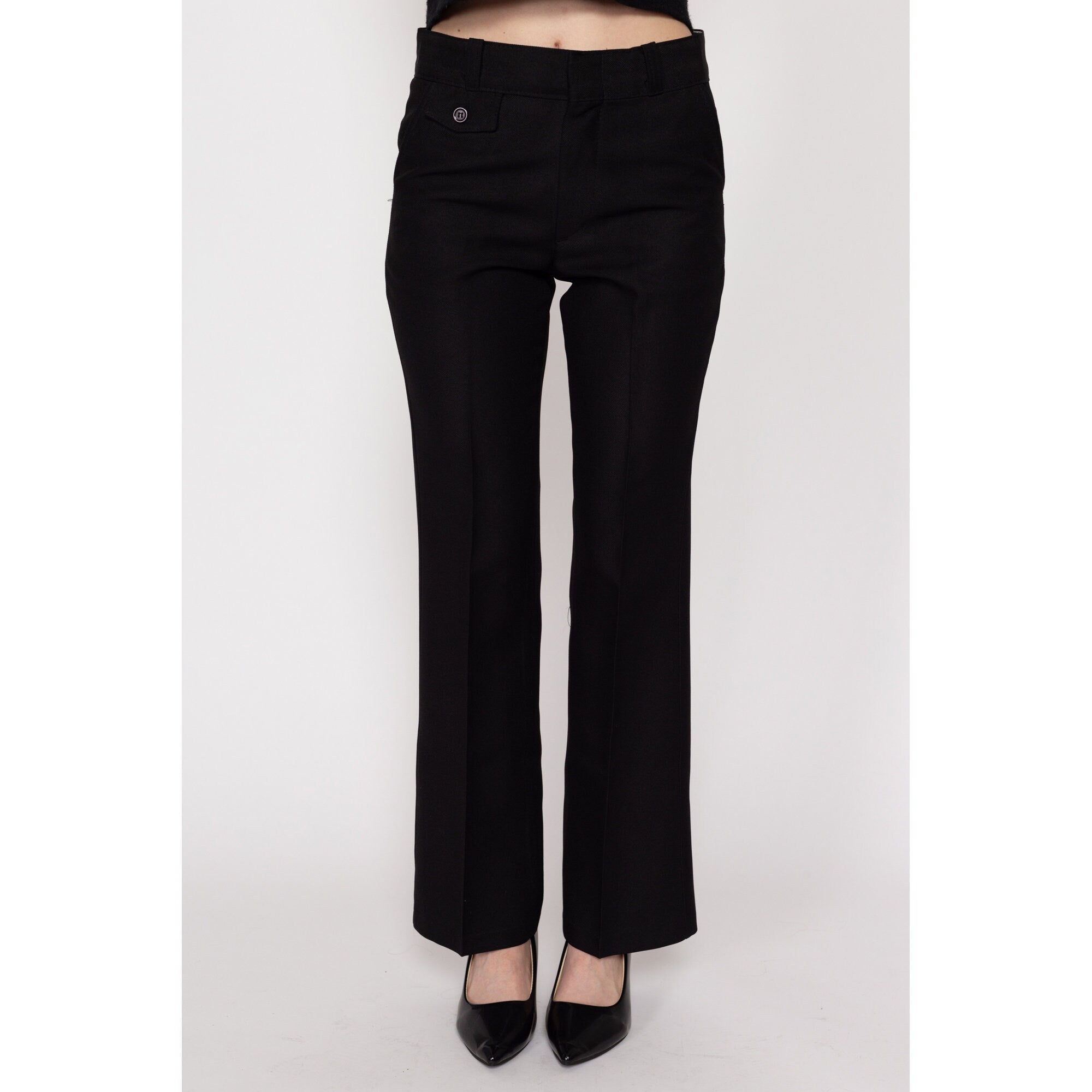 XS 70s Black Bootcut Trousers Flying Apple Vintage