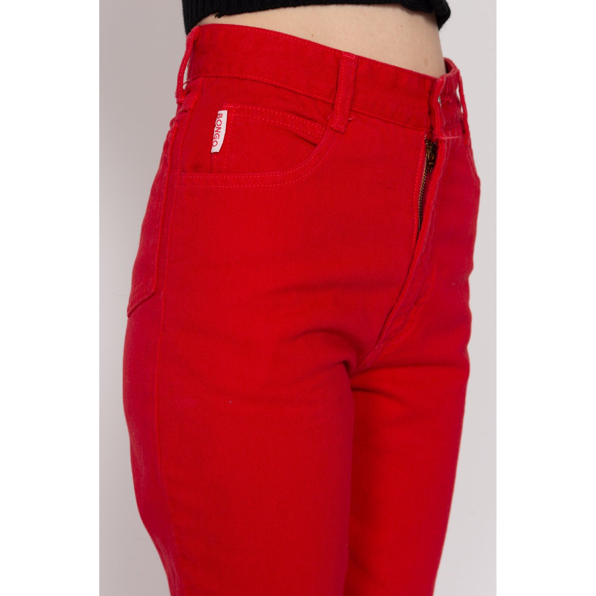 XXS-XS 90s Bongo Red Denim Mom Jeans 23.5" | Vintage High Waisted Slim Fit Tapered Leg Jeans