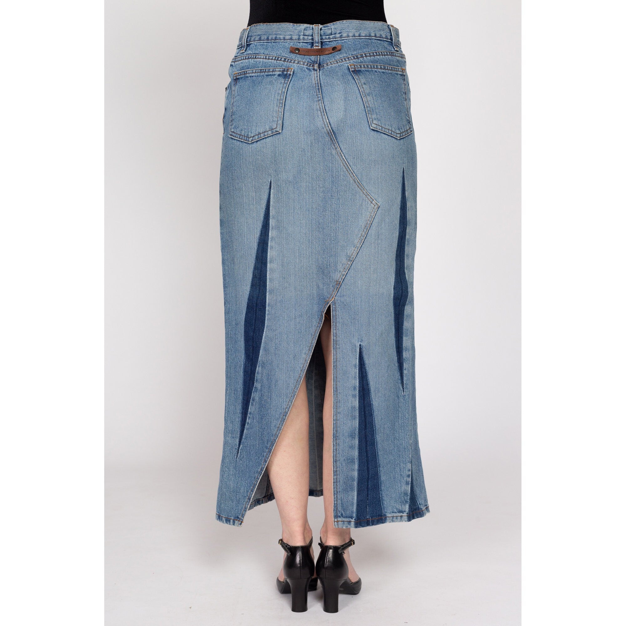 Long blue jean skirts 90s best sale