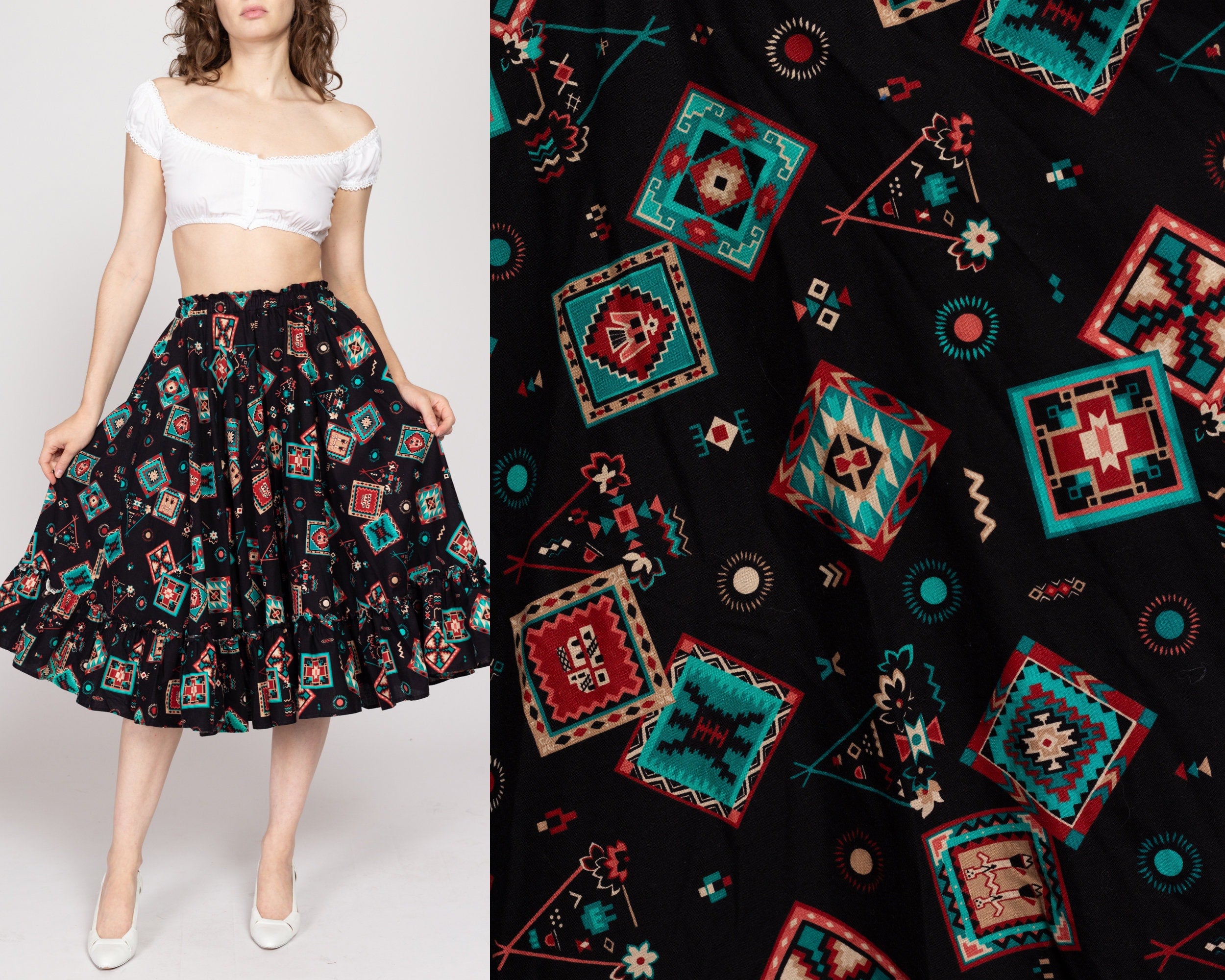 Sm Med 90s Southwestern Square Dance Skirt