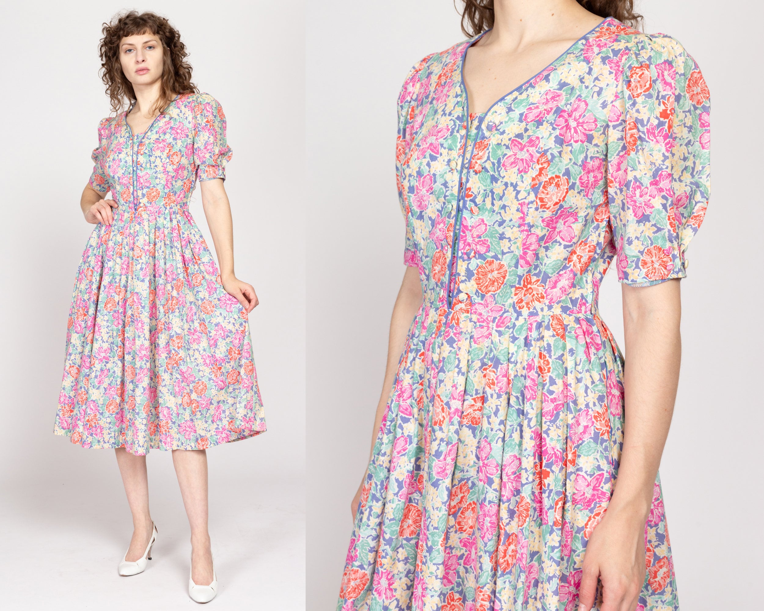 Medium 80s Laura Ashley Floral Fit & Flare Midi Dress – Flying Apple Vintage