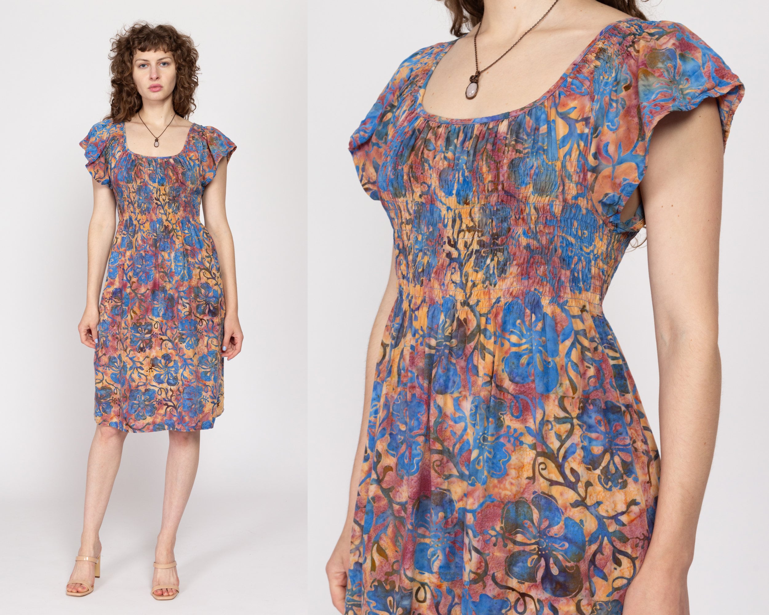 Large 90s Boho Batik Floral Midi Dress – Flying Apple Vintage