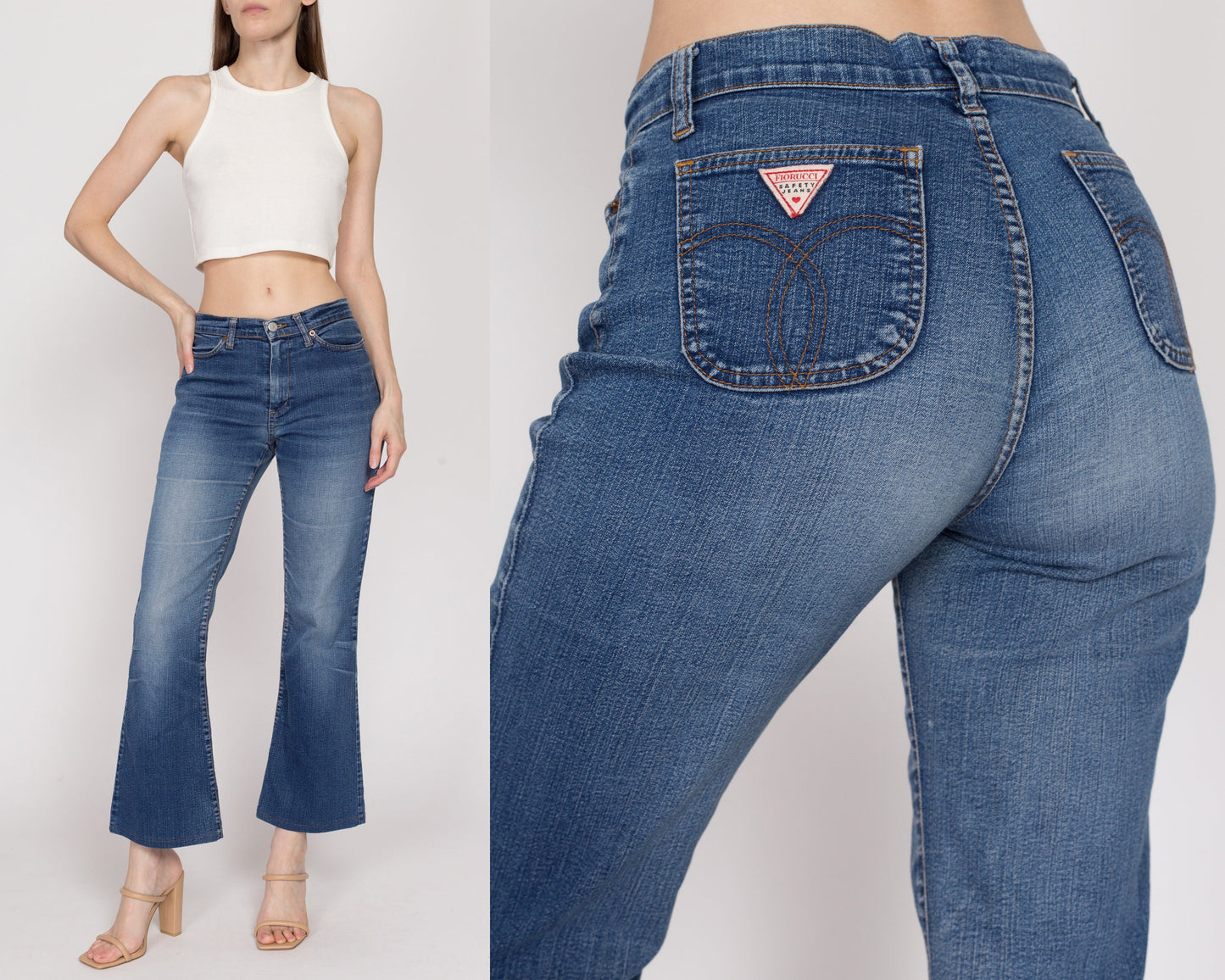 Small 90s Faded Mid Rise Flared Jeans | Vintage Denim Kick Flare Jeans