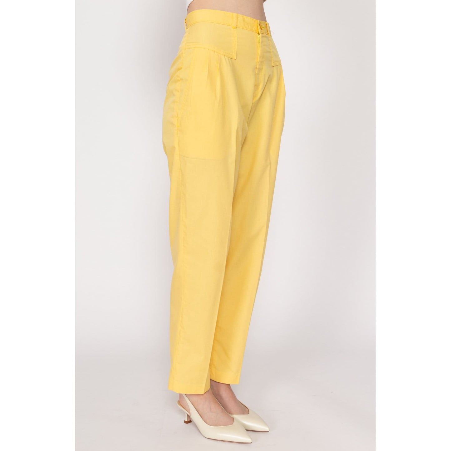 Petite XS 80s Yellow High Waisted Pleated Pants 24" | Retro Preppy Vintage Tapered Leg Trousers