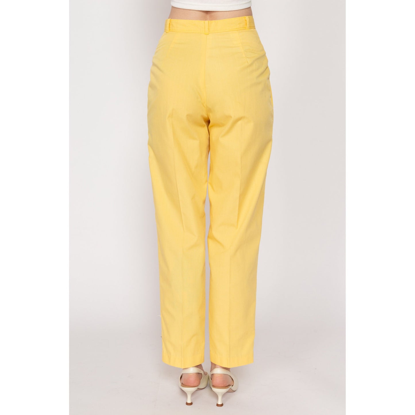 Petite XS 80s Yellow High Waisted Pleated Pants 24" | Retro Preppy Vintage Tapered Leg Trousers