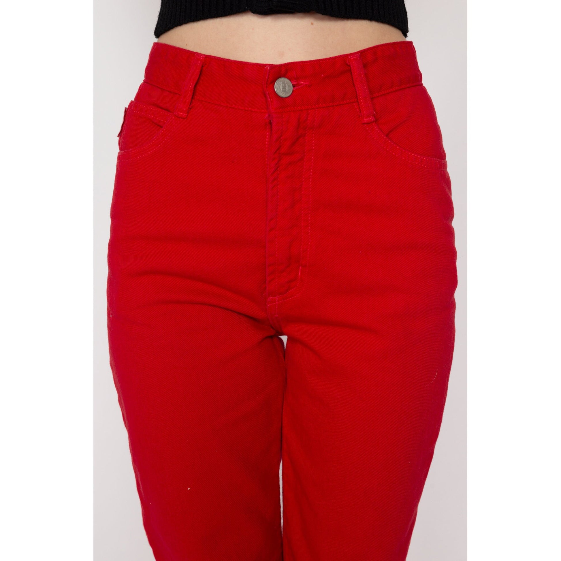 XXS-XS 90s Bongo Red Denim Mom Jeans 23.5" | Vintage High Waisted Slim Fit Tapered Leg Jeans