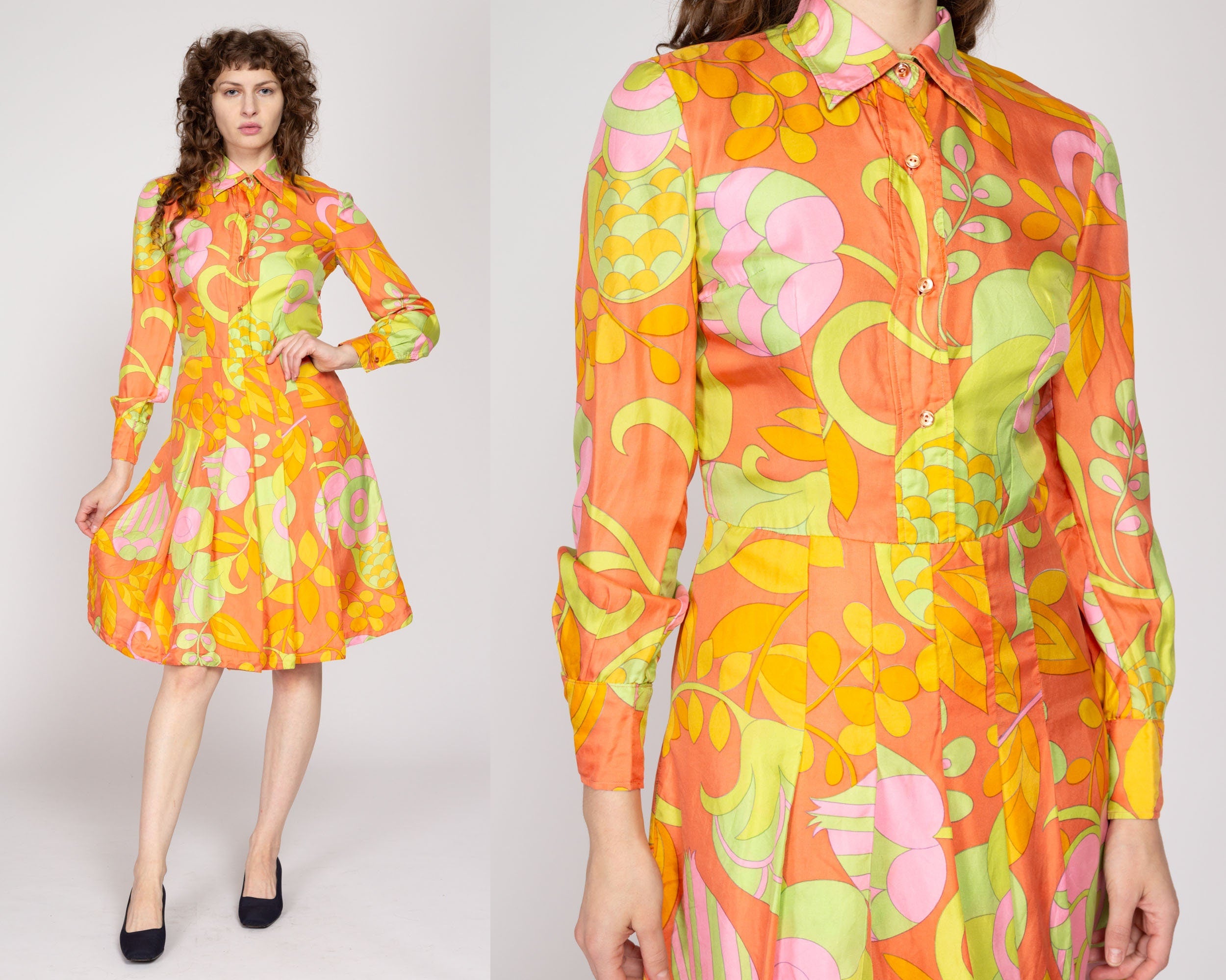 Vintage 1970s Paisley Print Long Sleeve high quality Fit and Flare Dress