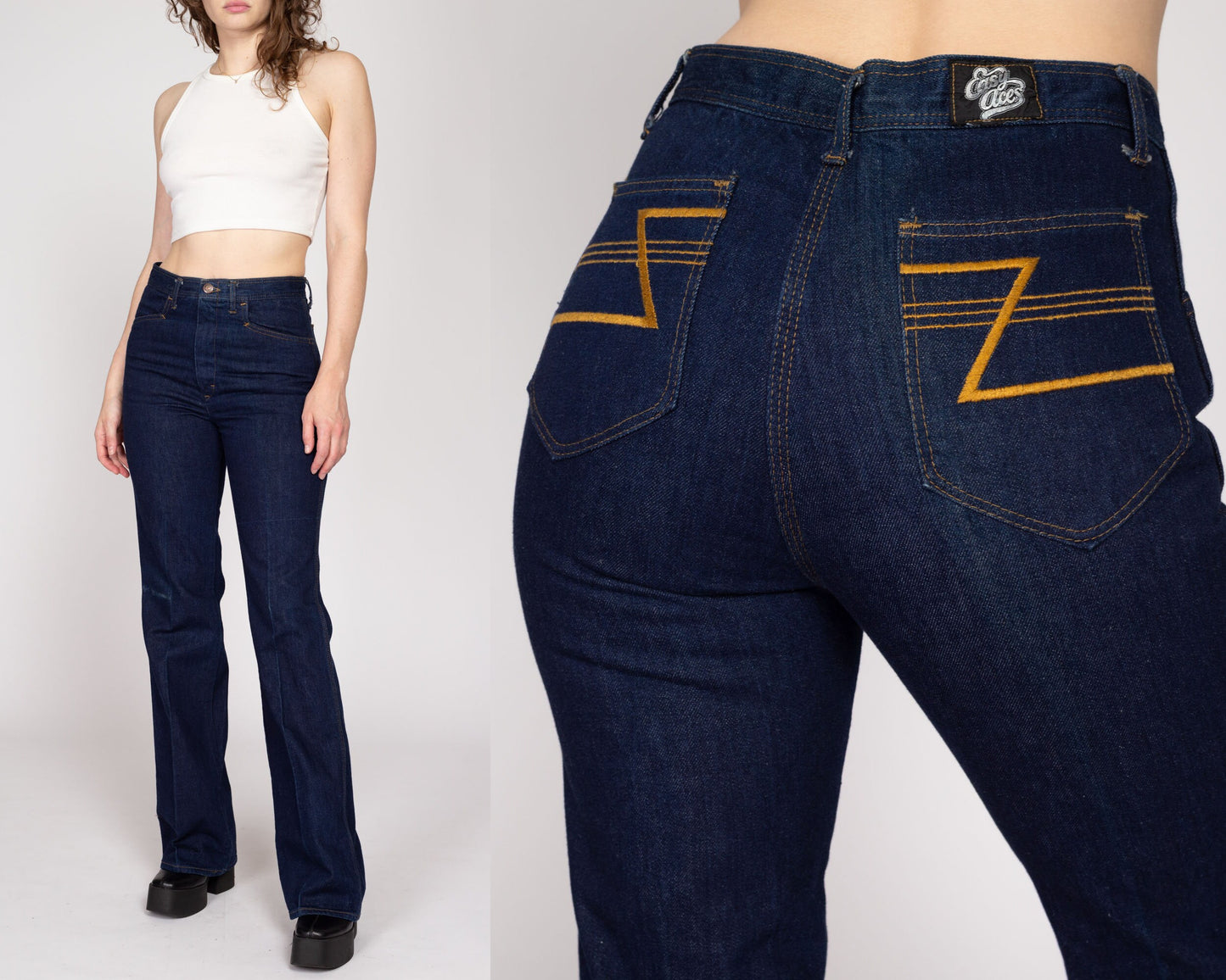 30x34 70s Easy Aces Dark Wash Unisex Jeans NWT | Retro Vintage Western Bootcut Denim