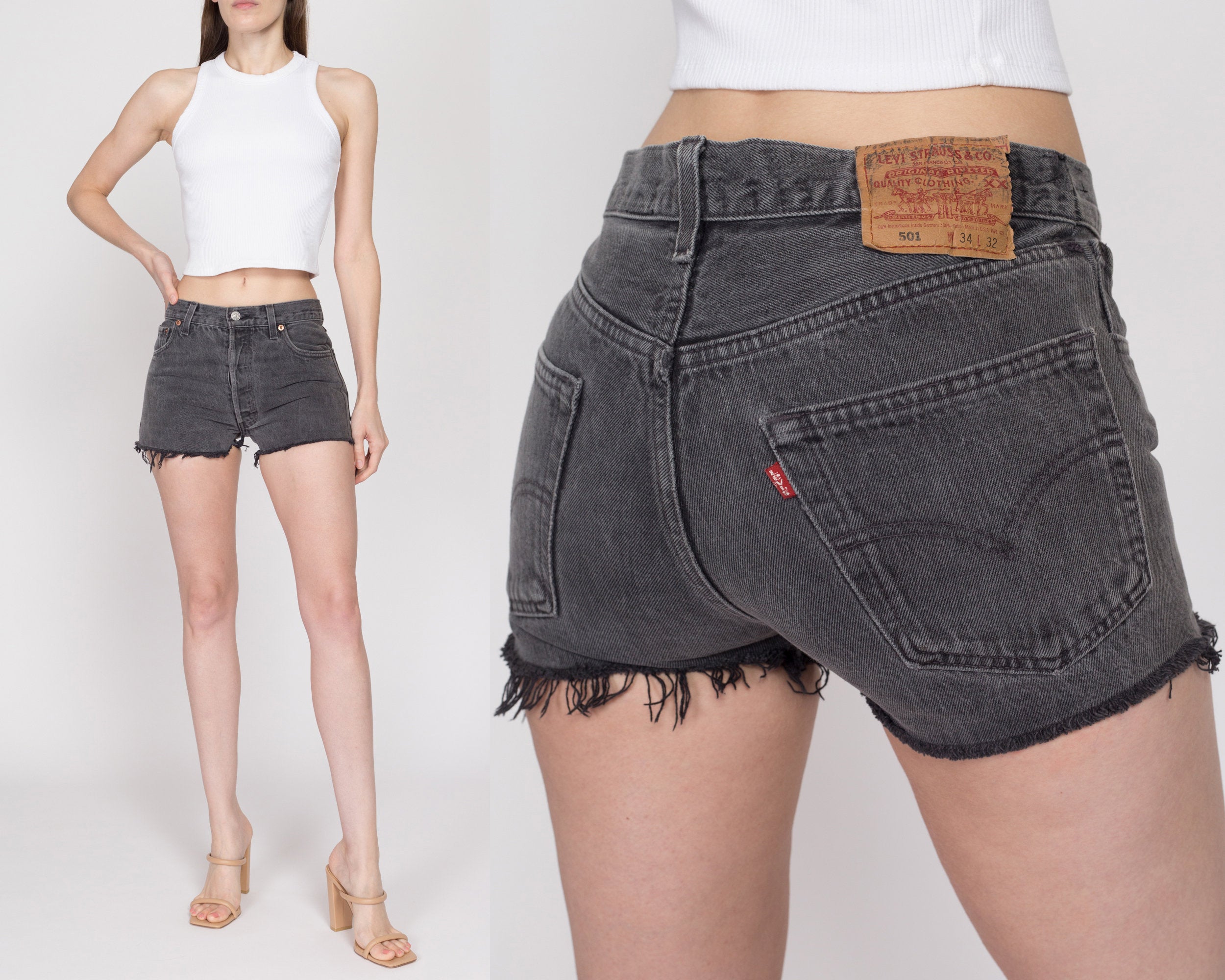 Small 90s Levis 501 Black Cut Off Jean Shorts 29 Flying Apple Vintage