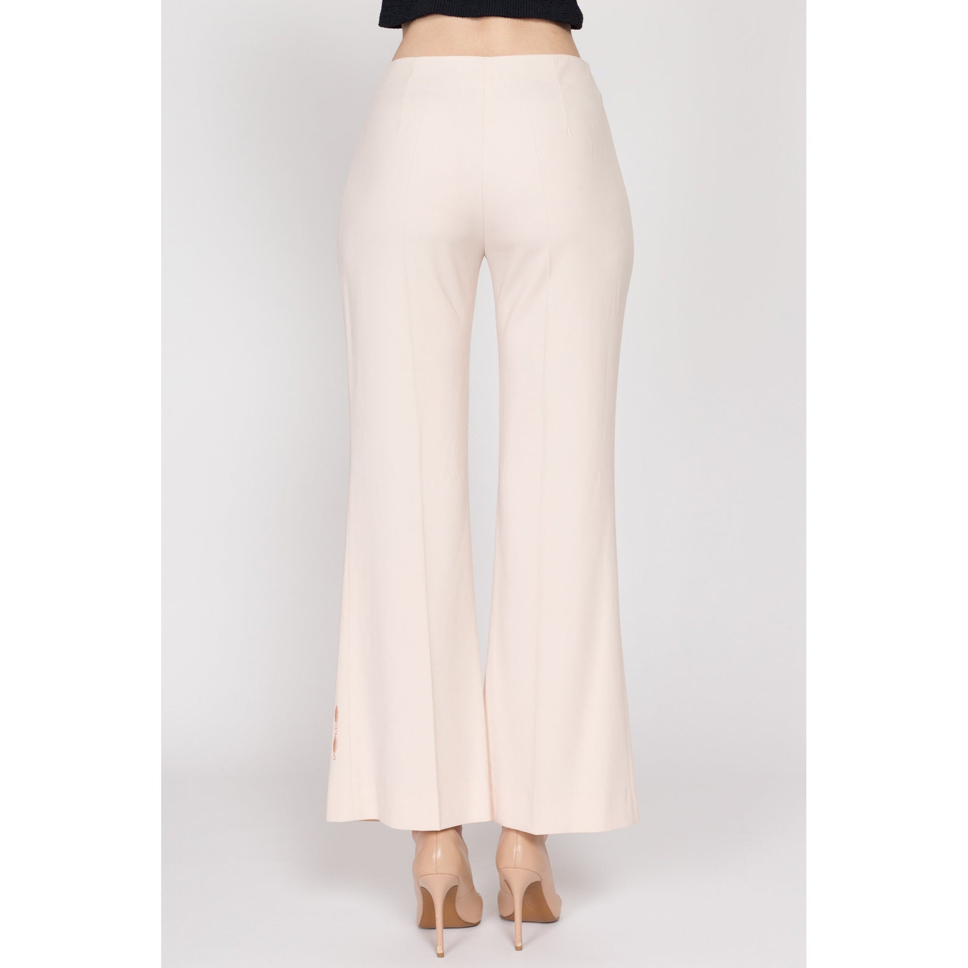 Small Y2K Blush Pink Embroidered Sunbeam Trousers | Vintage Mid Rise Flared Pants