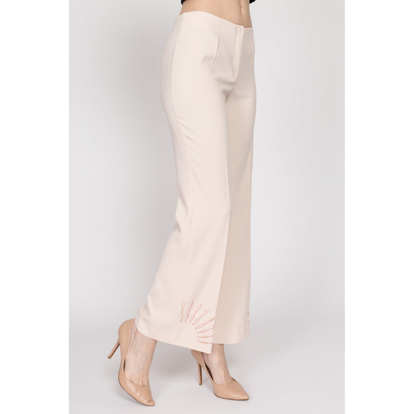 Small Y2K Blush Pink Embroidered Sunbeam Trousers | Vintage Mid Rise Flared Pants