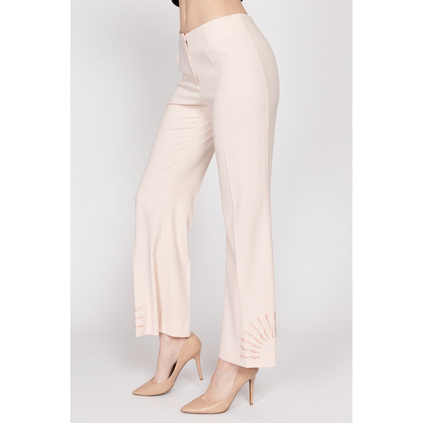 Small Y2K Blush Pink Embroidered Sunbeam Trousers | Vintage Mid Rise Flared Pants