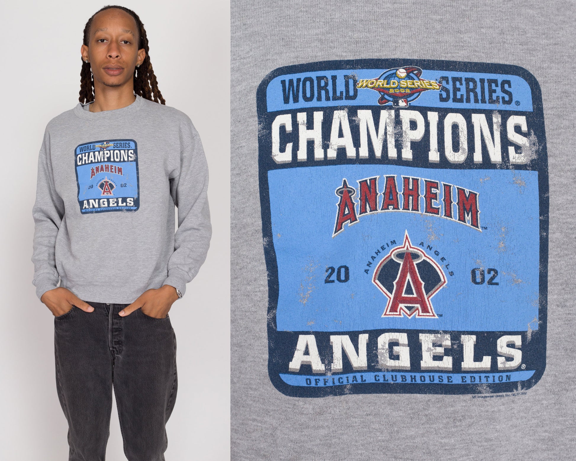 Medium 2002 Anaheim Angels MLB Sweatshirt | Y2K Heather Grey Baseball Graphic Pullover