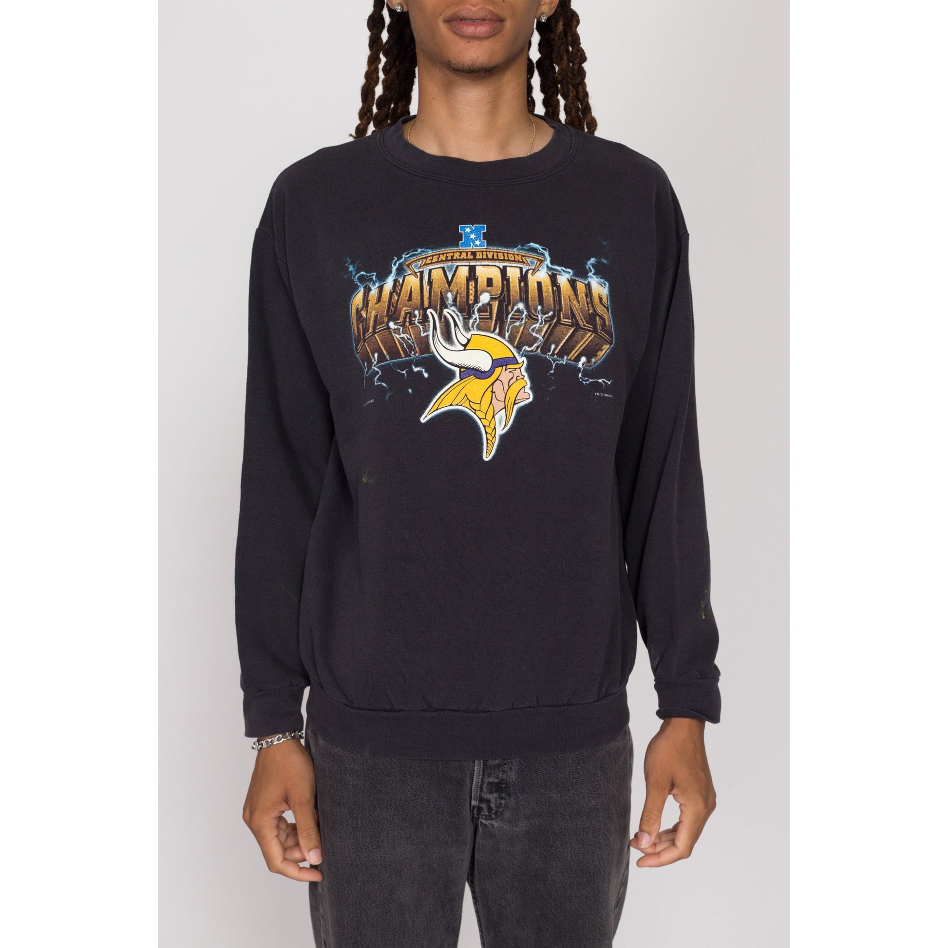 Med-Lrg 90s Minnesota Vikings NFL Sweatshirt | Vintage Black Football Graphic Athletic Crewneck