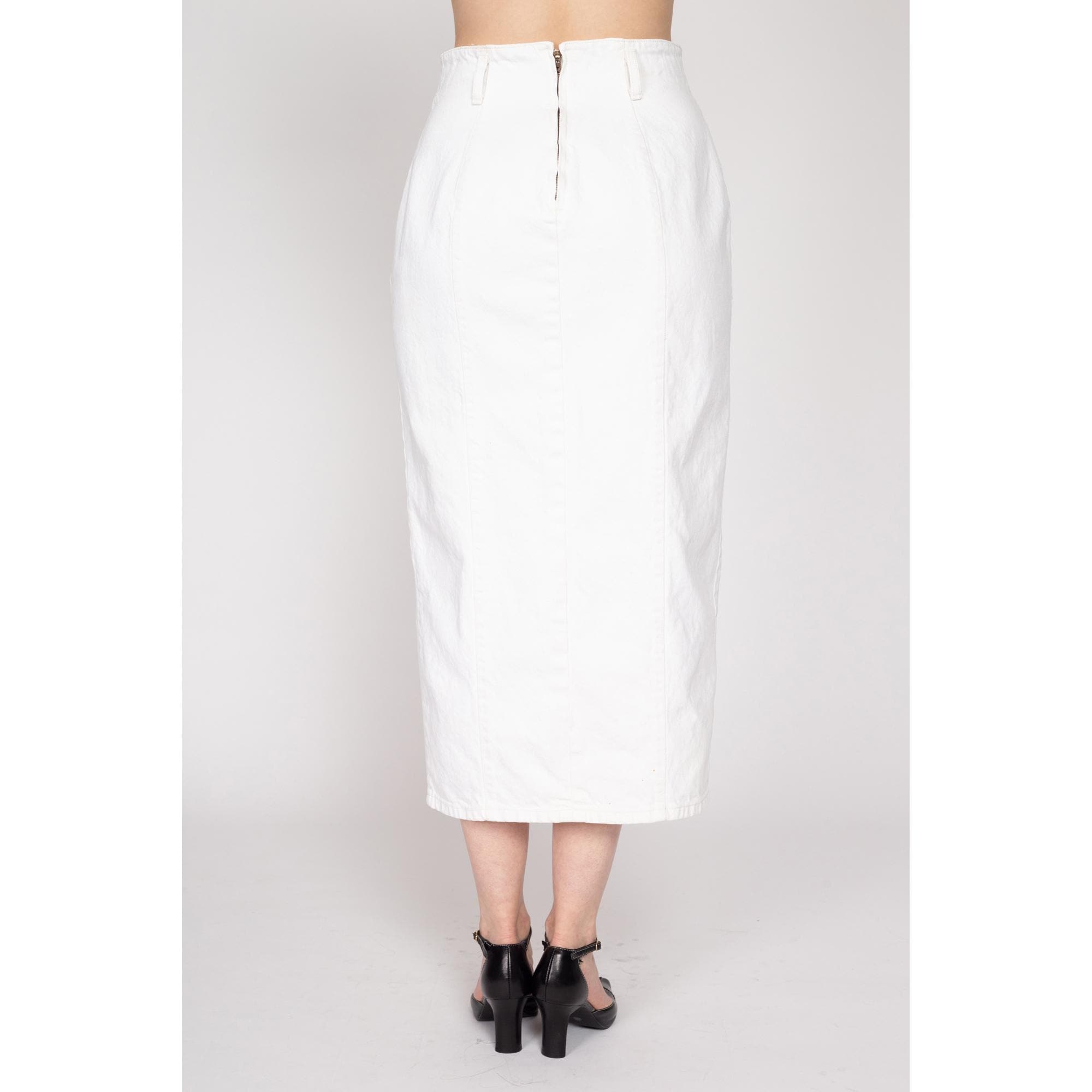 Medium 80s Guess White Denim Maxi Skirt 28 Flying Apple Vintage