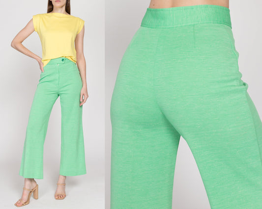 XS-Sm 70s Mint Green High Waisted Flared Pants | Retro Vintage Boho Bell Bottom Trousers