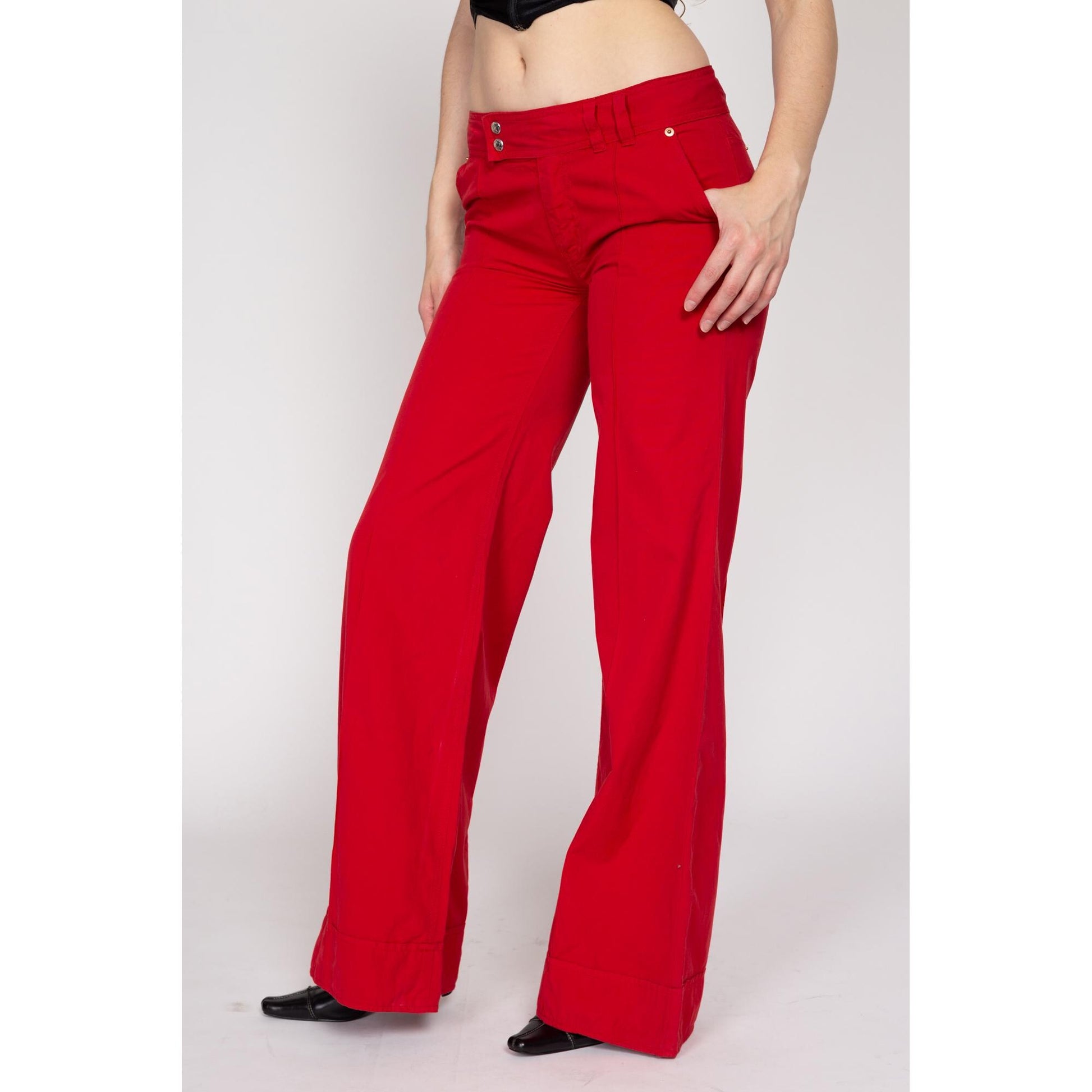 Medium Y2K Red Low Rise Wide Leg Flares | Retro Vintage Flared Palazzo Pants