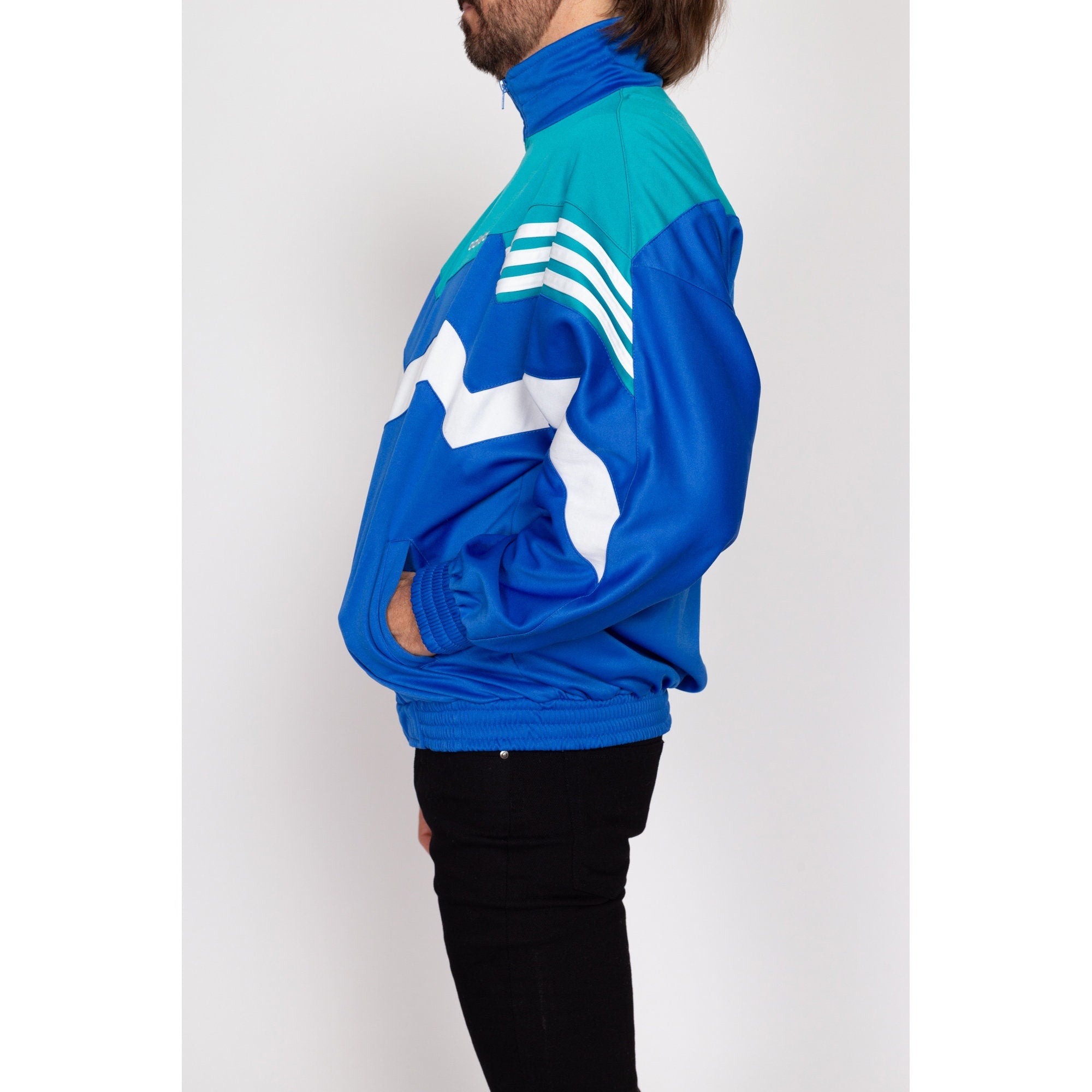 Large 90s Adidas Equipment Blue Color Block Track Jacket Flying Apple Vintage