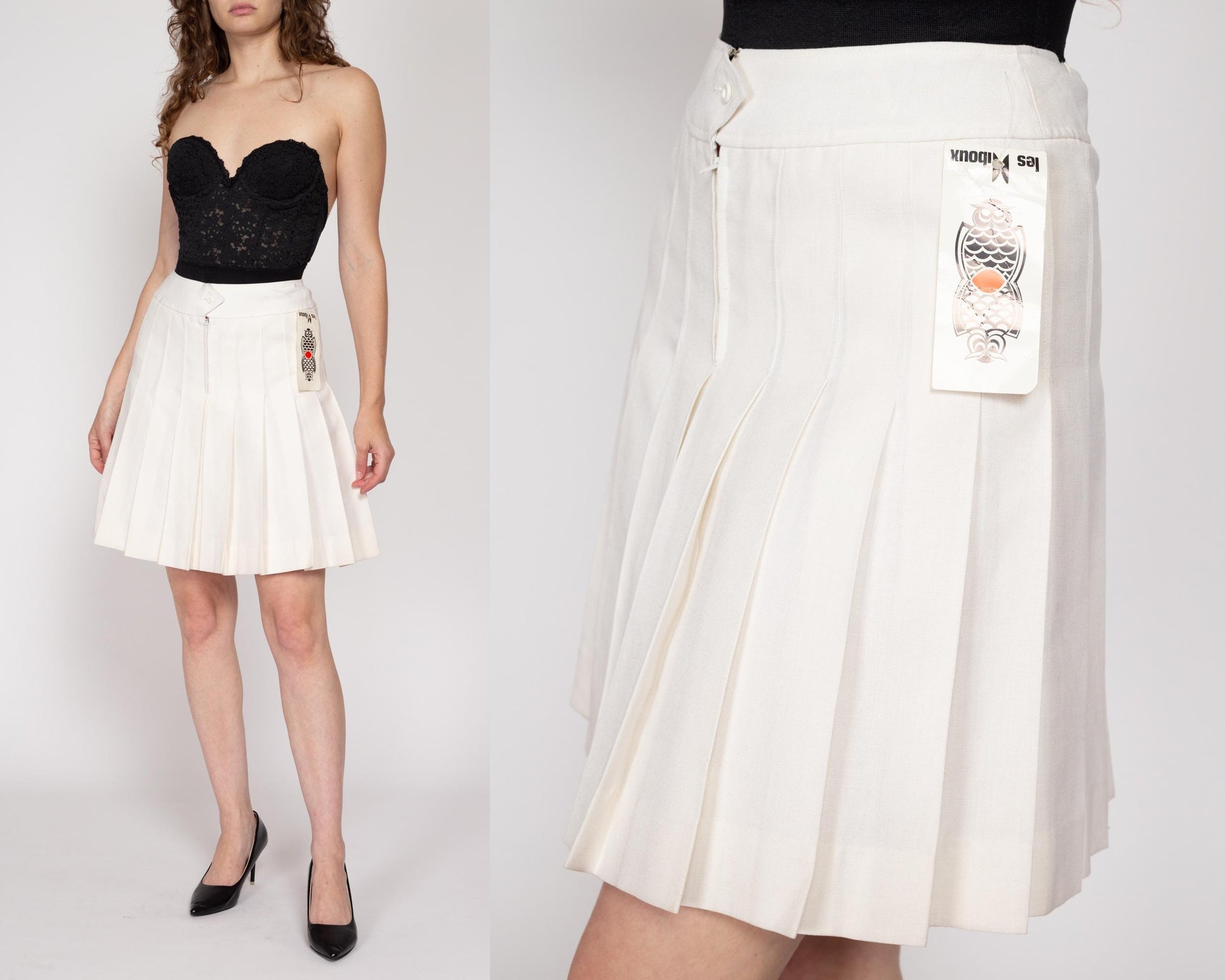 Small 70s White Pleated Mini Skirt 26" NWT | Vintage High Waisted Schoolgirl Skirt