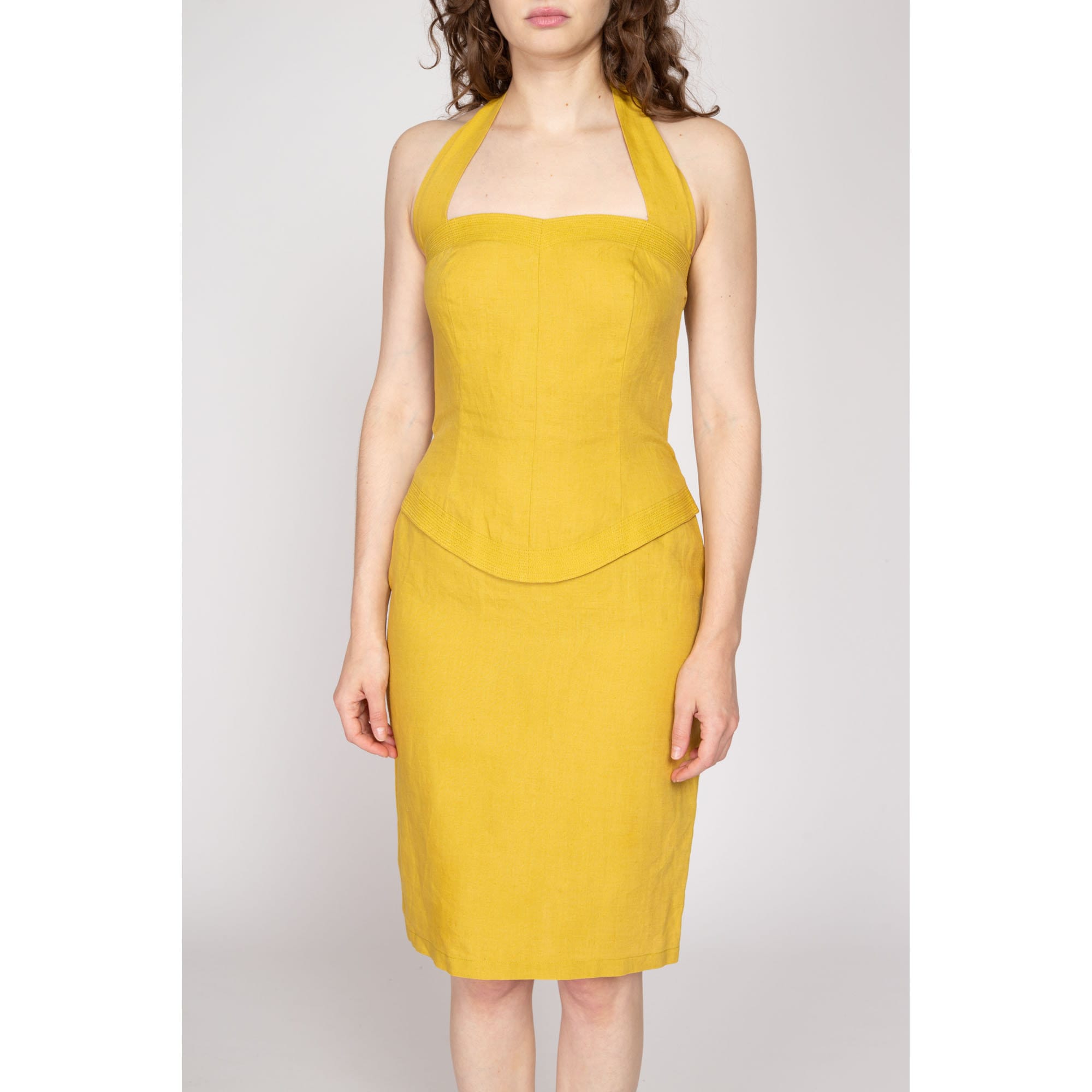 Mustard fitted dress hotsell