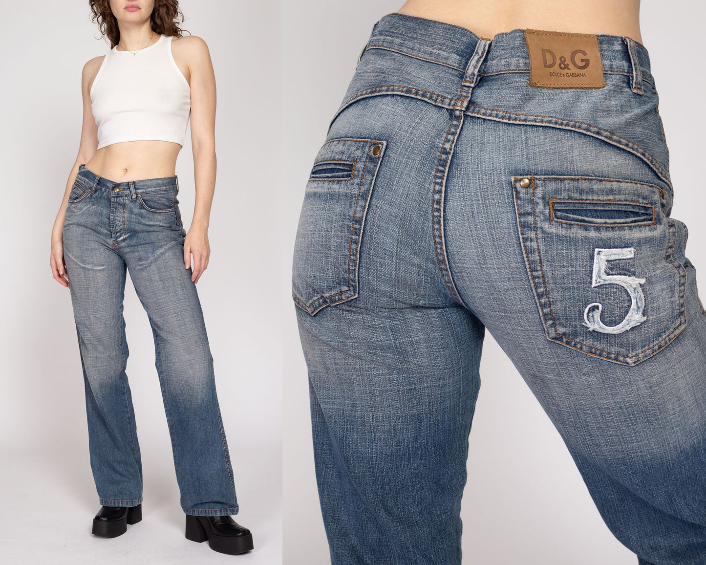 Medium 90s Y2K Dolce & Gabbana Faded Jeans 32" | Vintage 2000s Designer Logo Straight Leg Denim