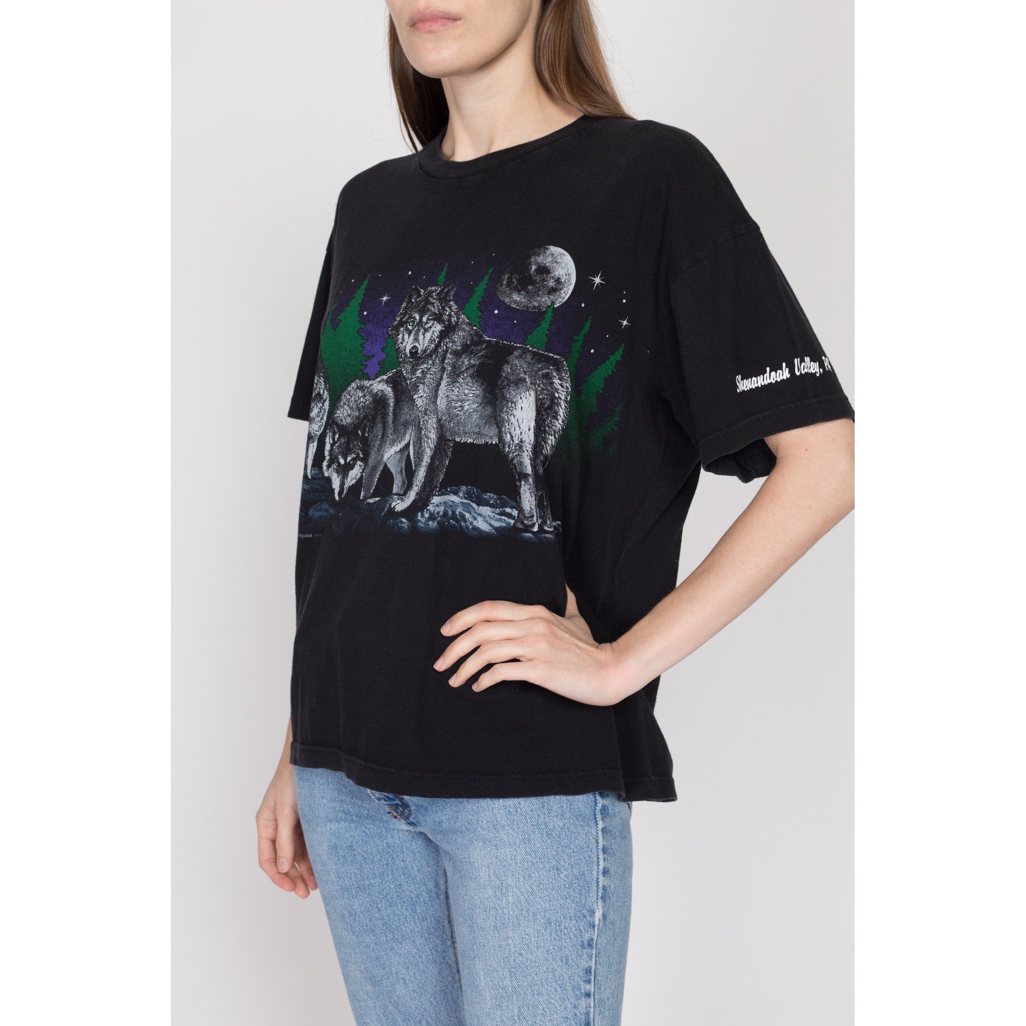 Large 90s Black Wolf T Shirt